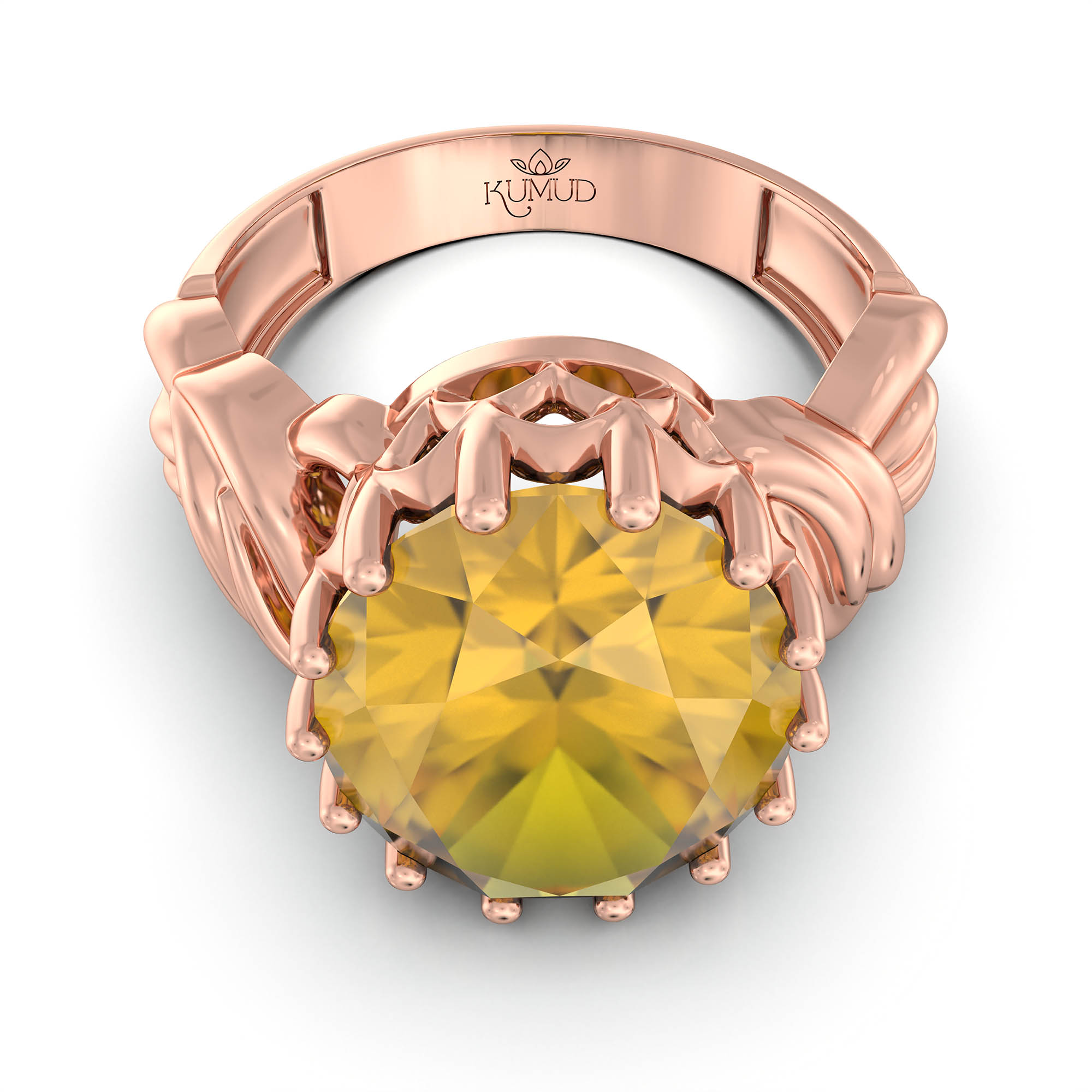 Yellow Sapphire (Pukhraj) Antique Ring for Women in 18K Rose Gold – Oval 13x10 mm, Prong Setting, 4 g (Design KA-10) thumbnail
