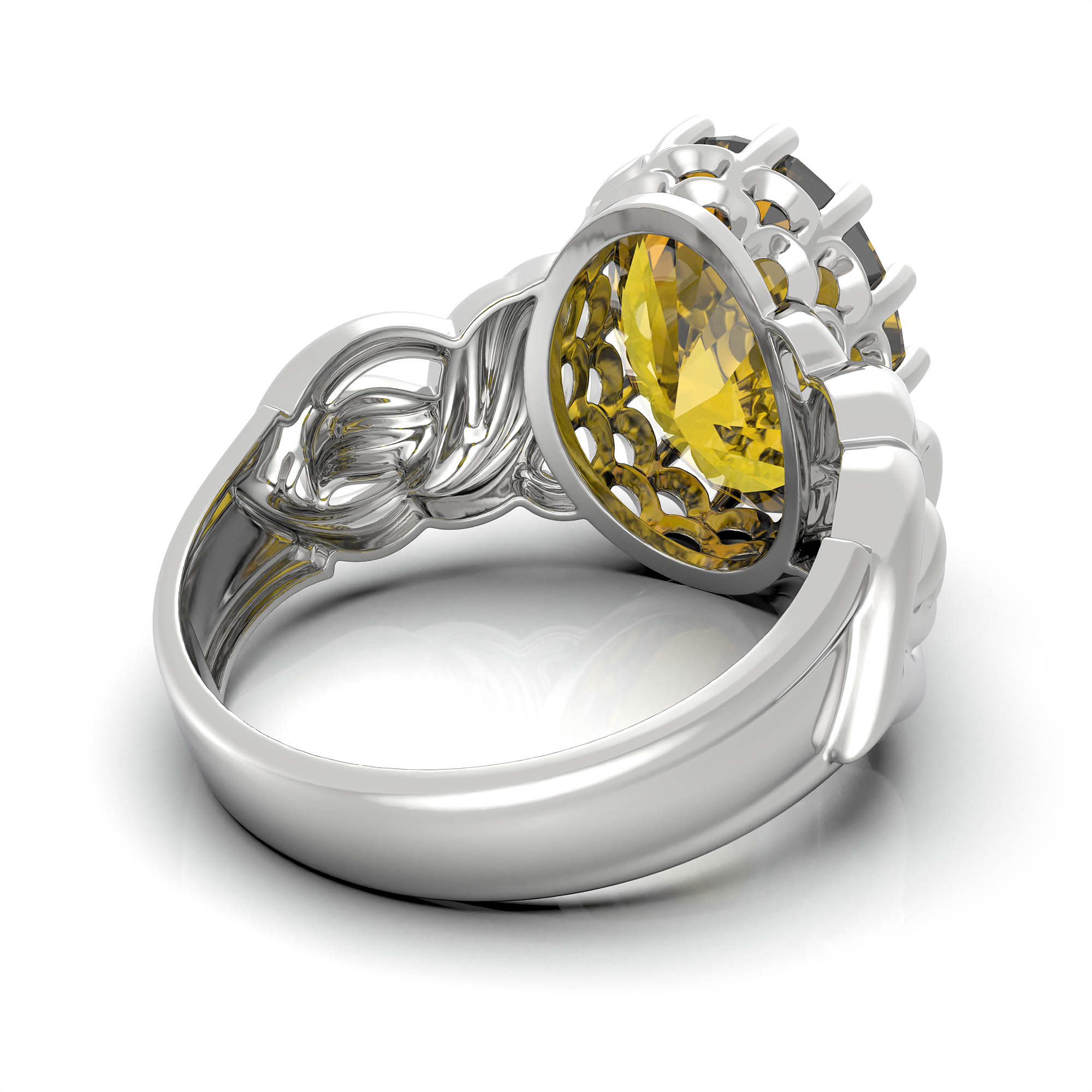 Yellow Sapphire (Pukhraj) Antique Ring for Women in 18K White Gold – Oval 13x10 mm, Prong Setting, 4 g (Design KA-10) thumbnail