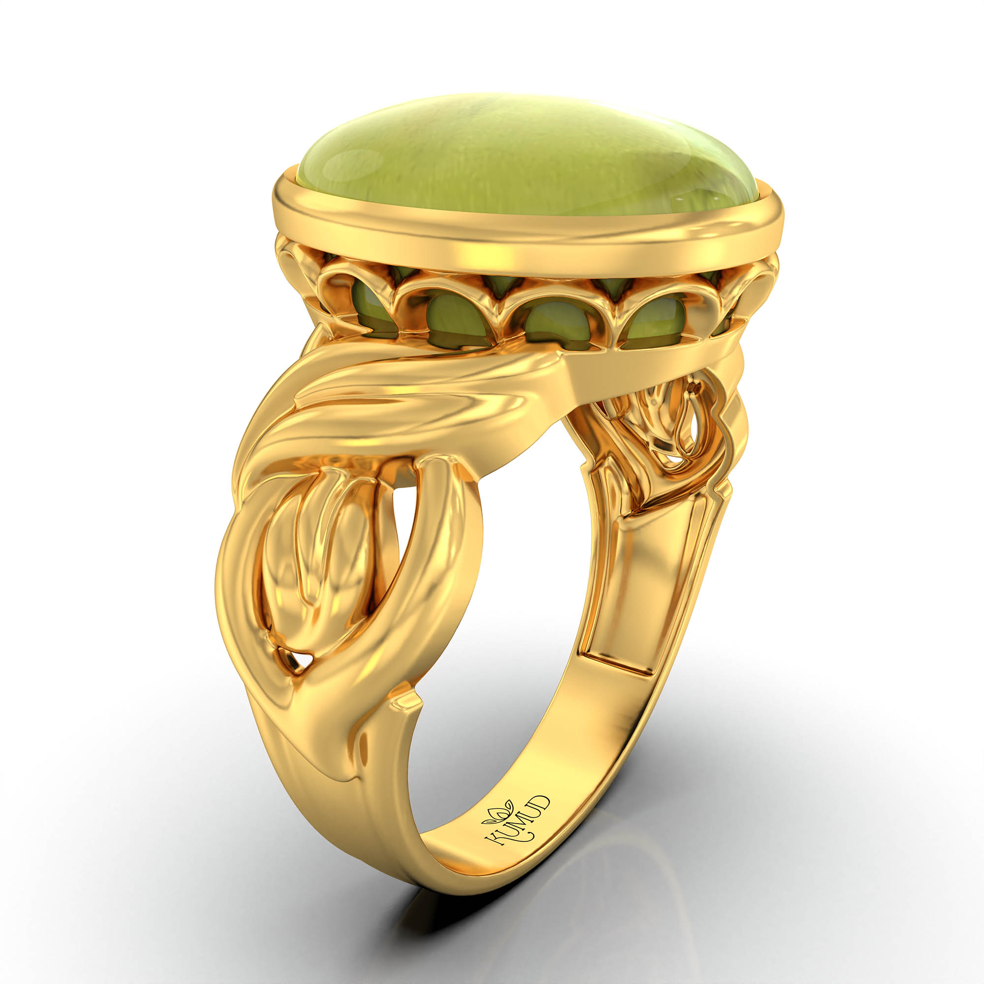 Cat's Eye (Lehsunia) Antique Ring for Women in 22K Yellow Gold – Oval Cabochon 13x10 mm, Bezel Setting, 4 g (Design KA-10) thumbnail