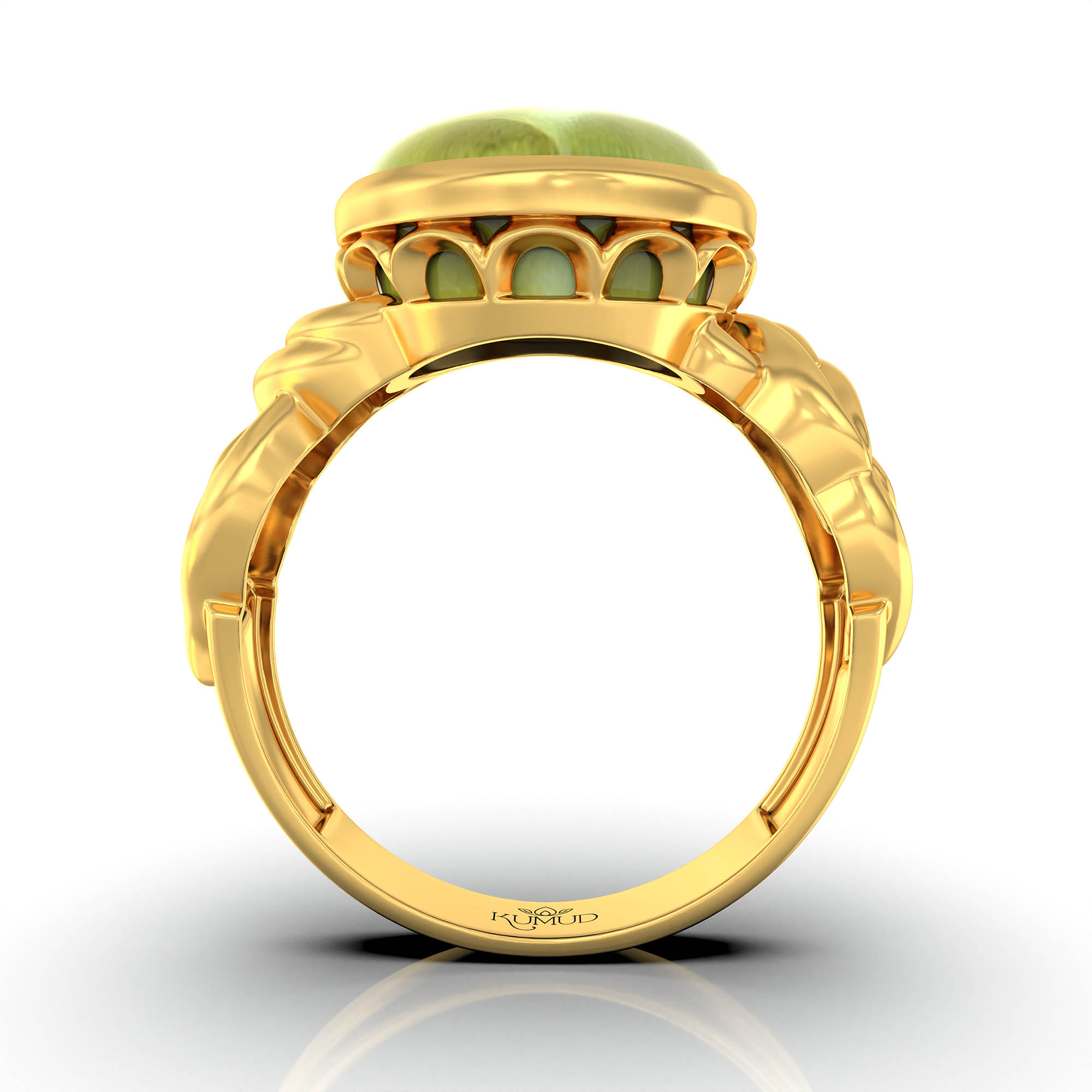 Cat's Eye (Lehsunia) Antique Ring for Women in 22K Yellow Gold – Oval Cabochon 13x10 mm, Bezel Setting, 4 g (Design KA-10) thumbnail