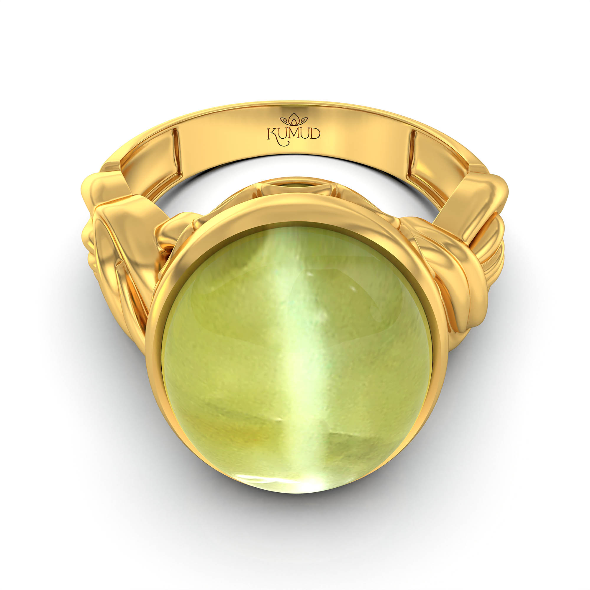 Cat's Eye (Lehsunia) Antique Ring for Women in 22K Yellow Gold – Oval Cabochon 13x10 mm, Bezel Setting, 4 g (Design KA-10) thumbnail