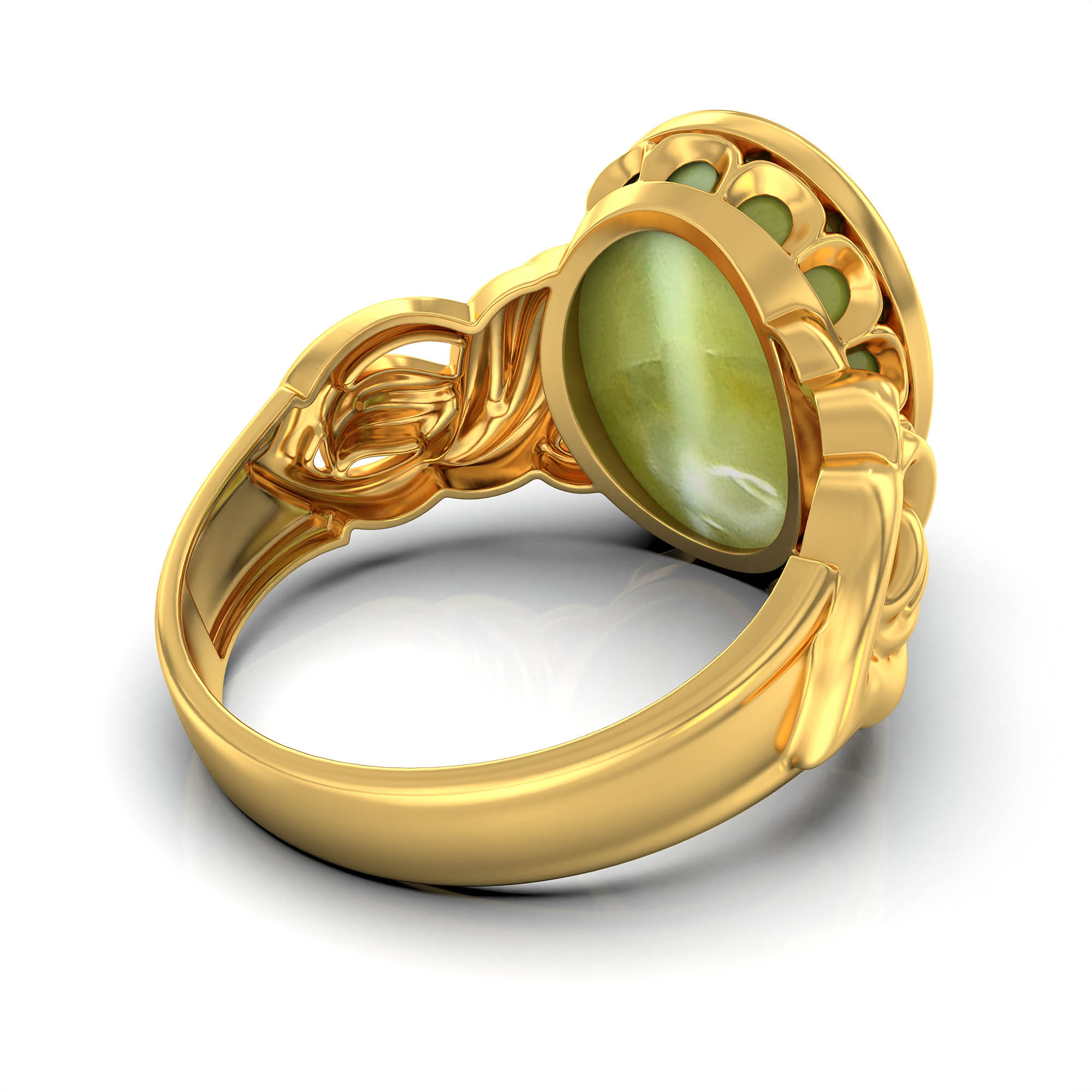 Cat's Eye (Lehsunia) Antique Ring for Women in 22K Yellow Gold – Oval Cabochon 13x10 mm, Bezel Setting, 4 g (Design KA-10) thumbnail
