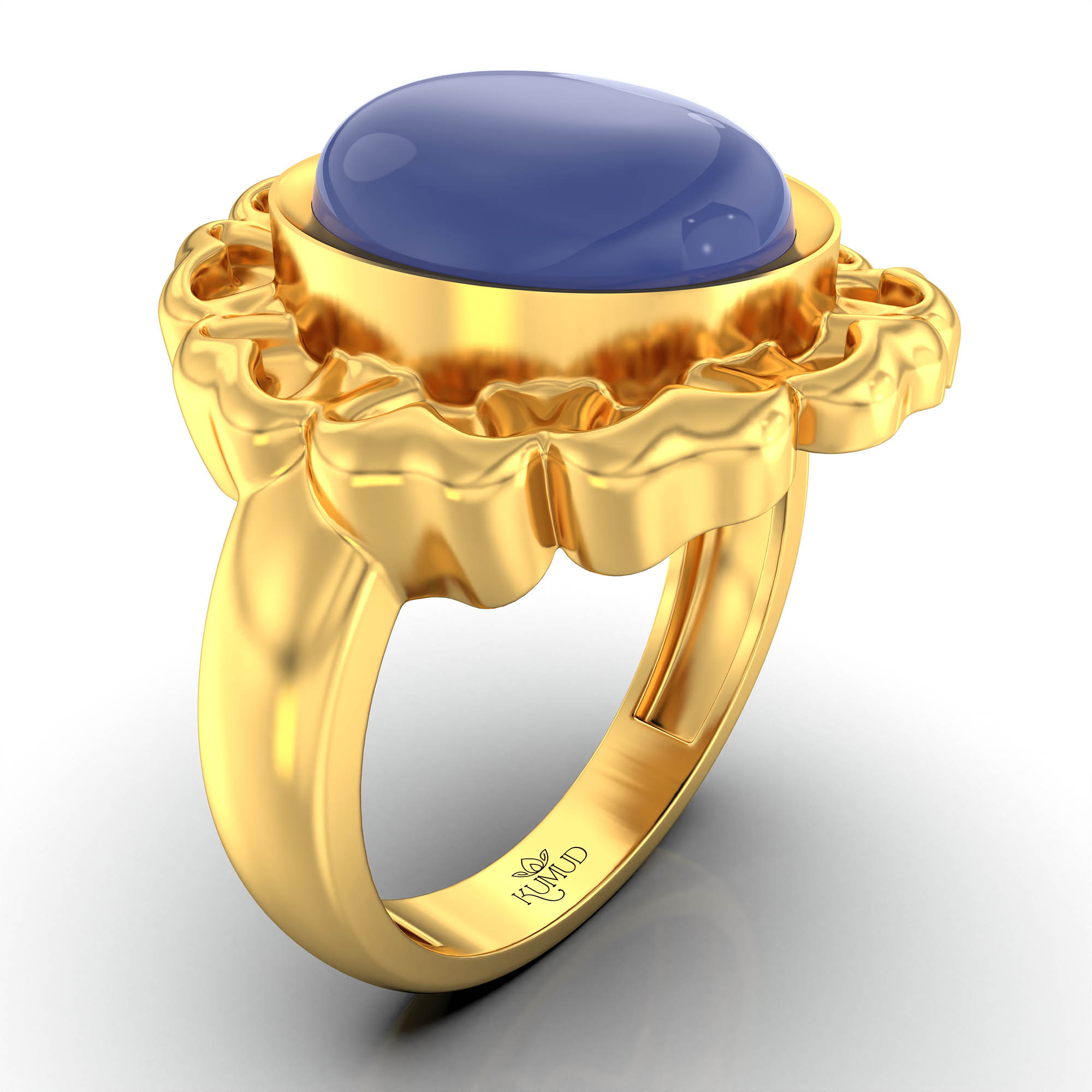 Blue Sapphire (Neelam) Antique Ring for Women in 22K Yellow Gold – Oval Cabochon 11x9 mm, Bezel Setting, 6 g (Design KA-11) thumbnail
