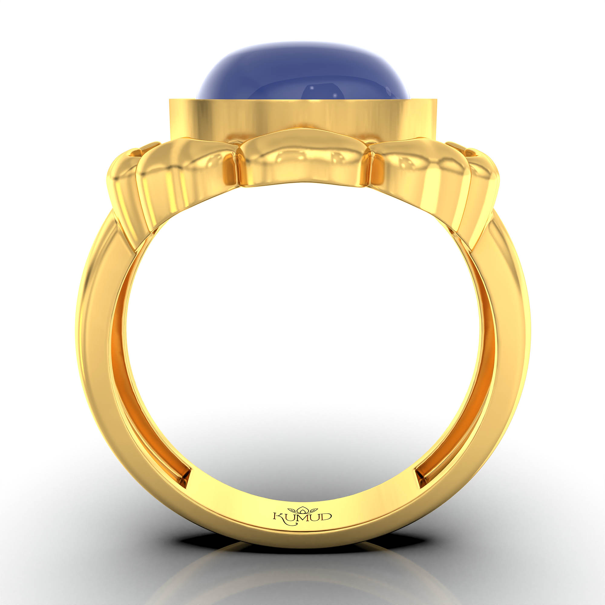 Blue Sapphire (Neelam) Antique Ring for Women in 22K Yellow Gold – Oval Cabochon 11x9 mm, Bezel Setting, 6 g (Design KA-11) thumbnail
