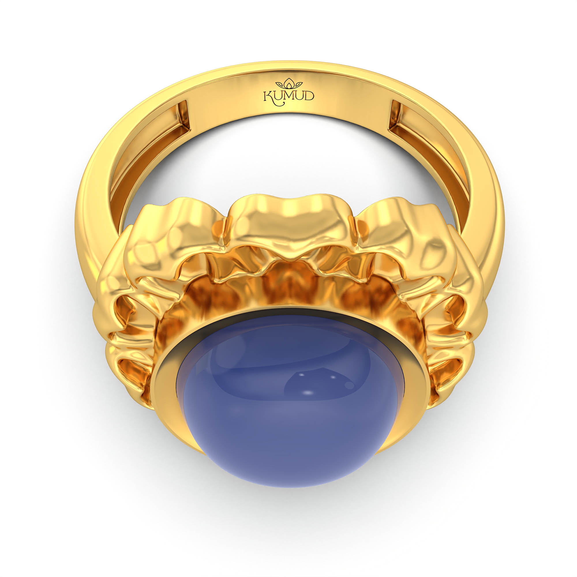 Blue Sapphire (Neelam) Antique Ring for Women in 22K Yellow Gold – Oval Cabochon 11x9 mm, Bezel Setting, 6 g (Design KA-11) thumbnail