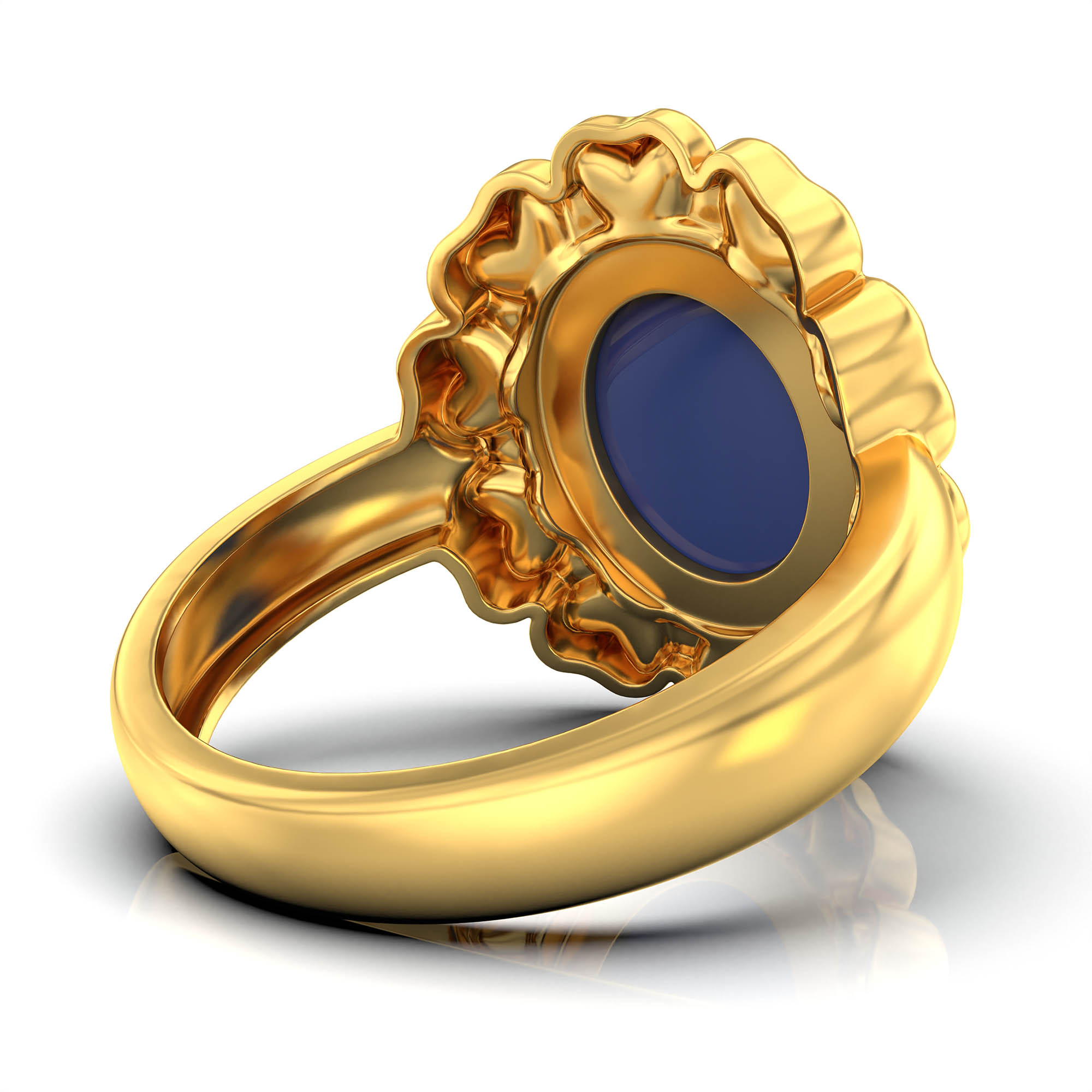 Blue Sapphire (Neelam) Antique Ring for Women in 22K Yellow Gold – Oval Cabochon 11x9 mm, Bezel Setting, 6 g (Design KA-11) thumbnail