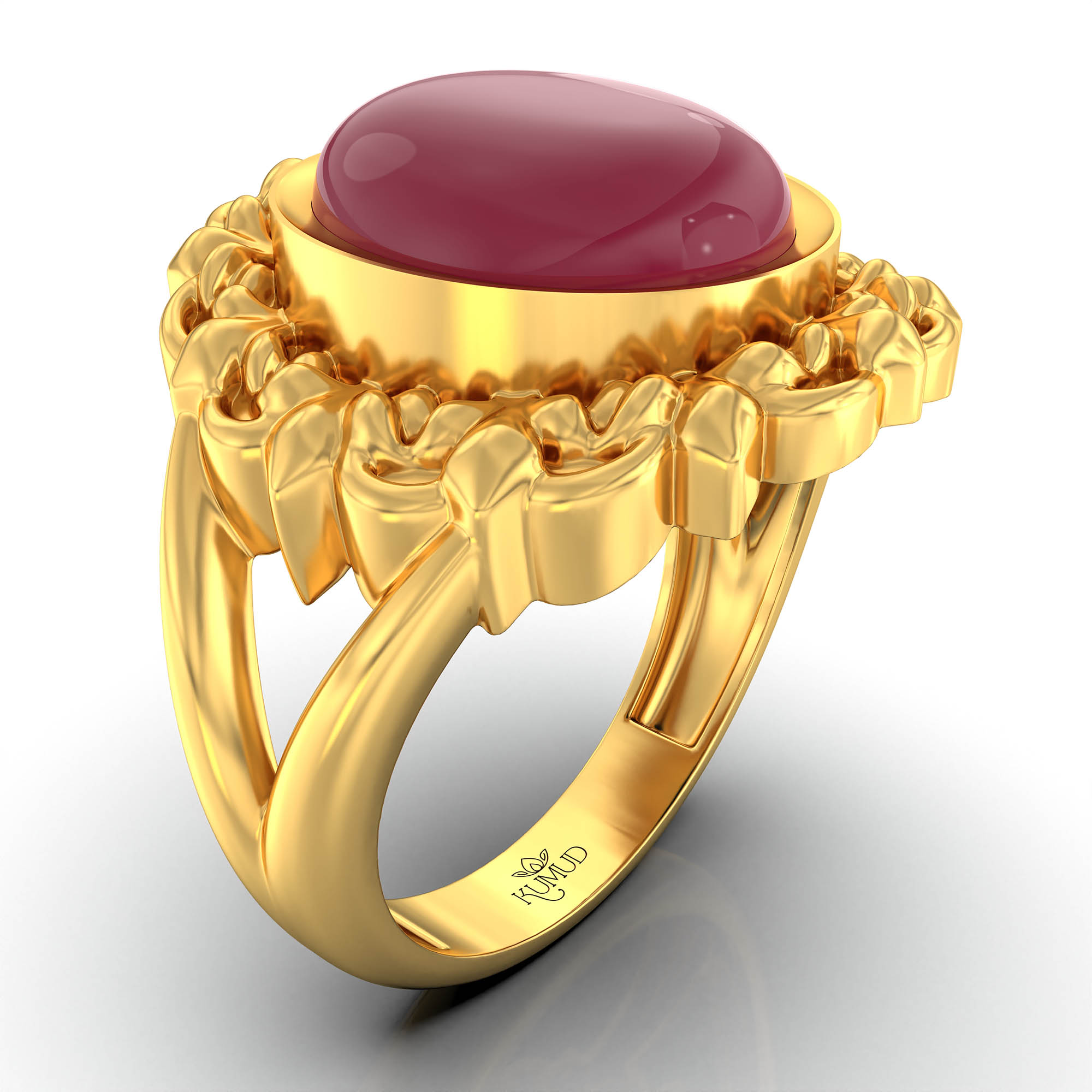 Ruby (Manik) Antique Ring for Women in 22K Yellow Gold – Oval Cabochon 11x9 mm, Bezel Setting, 6 g (Design KA-12) thumbnail