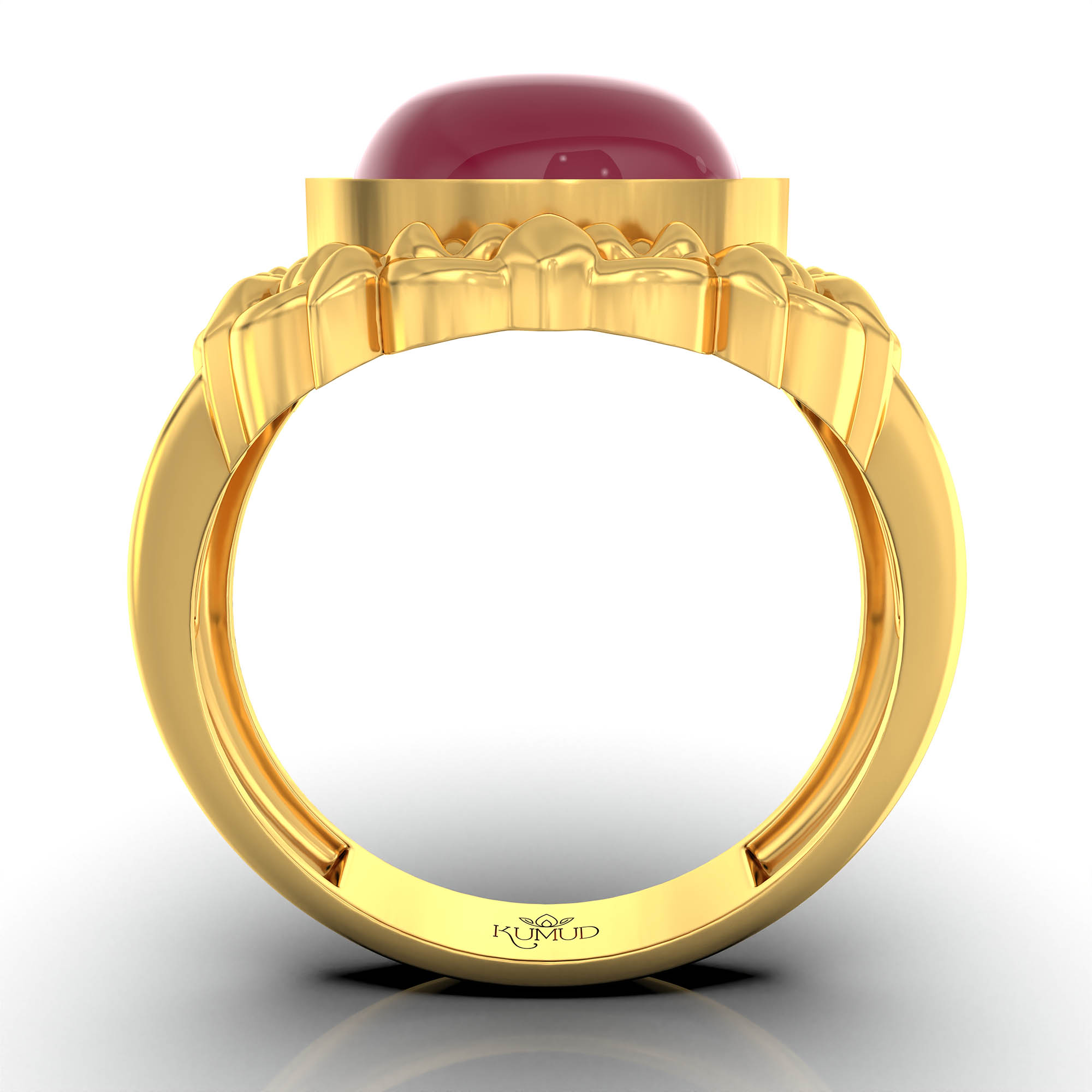 Ruby (Manik) Antique Ring for Women in 22K Yellow Gold – Oval Cabochon 11x9 mm, Bezel Setting, 6 g (Design KA-12) thumbnail