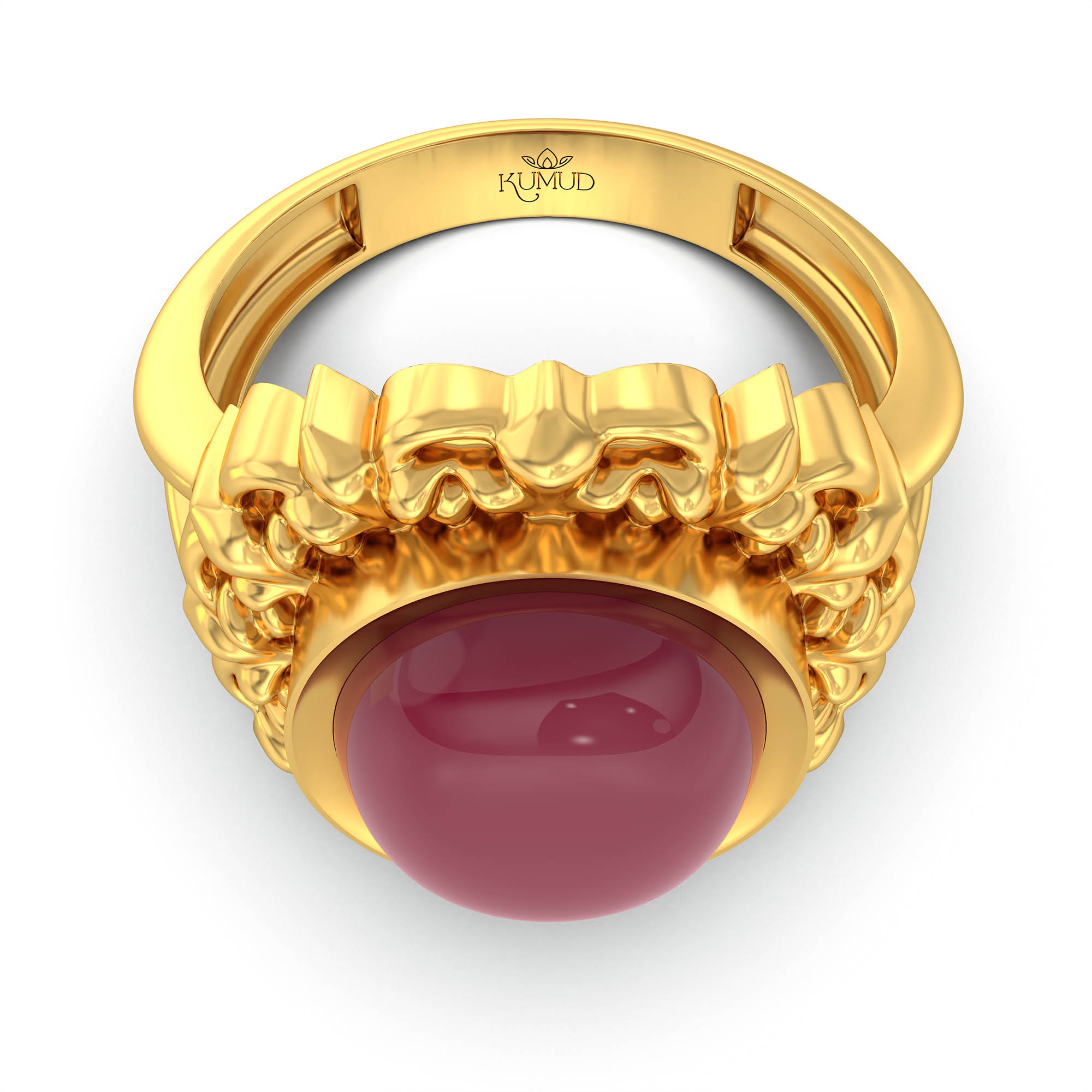 Ruby (Manik) Antique Ring for Women in 22K Yellow Gold – Oval Cabochon 11x9 mm, Bezel Setting, 6 g (Design KA-12) thumbnail