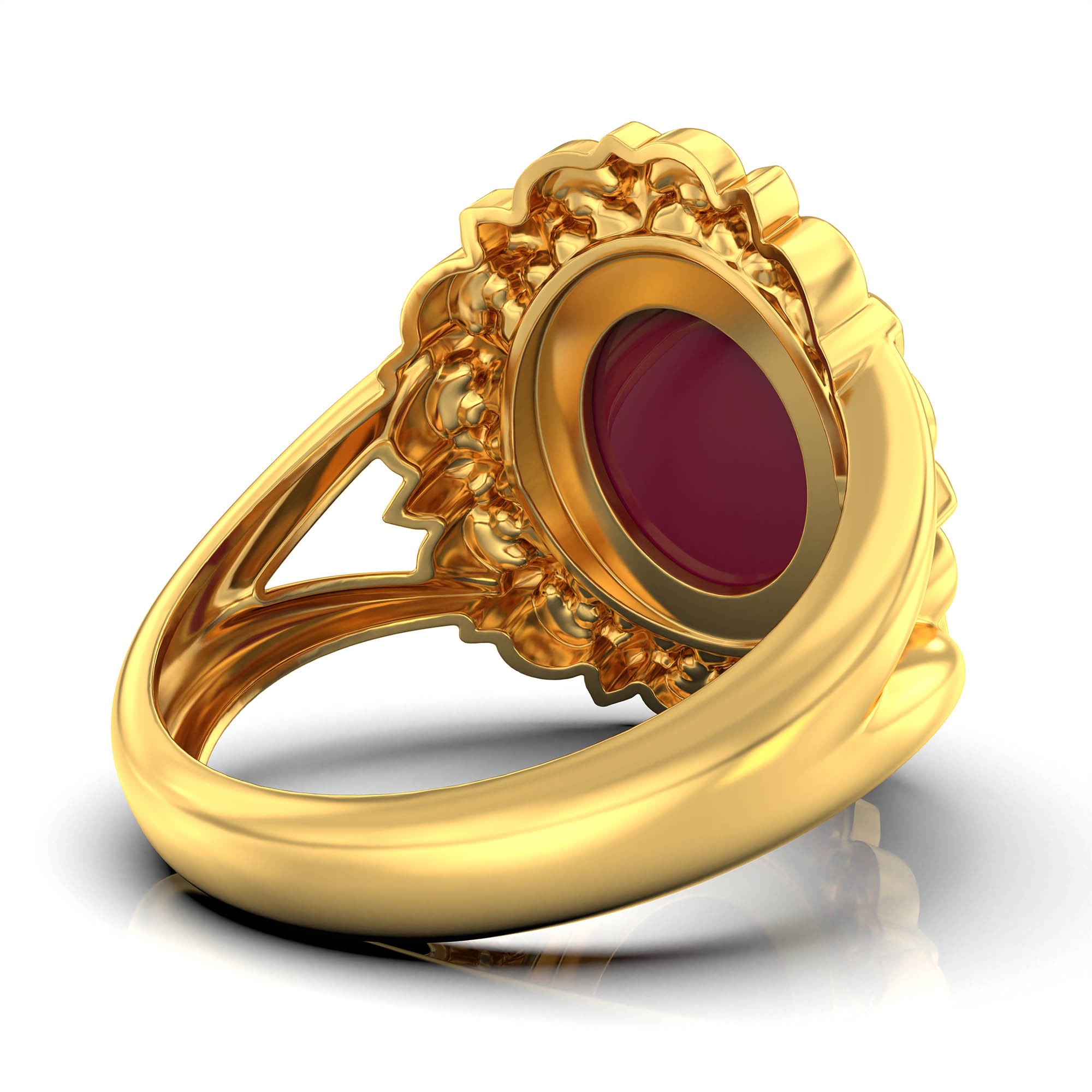 Ruby (Manik) Antique Ring for Women in 22K Yellow Gold – Oval Cabochon 11x9 mm, Bezel Setting, 6 g (Design KA-12) thumbnail
