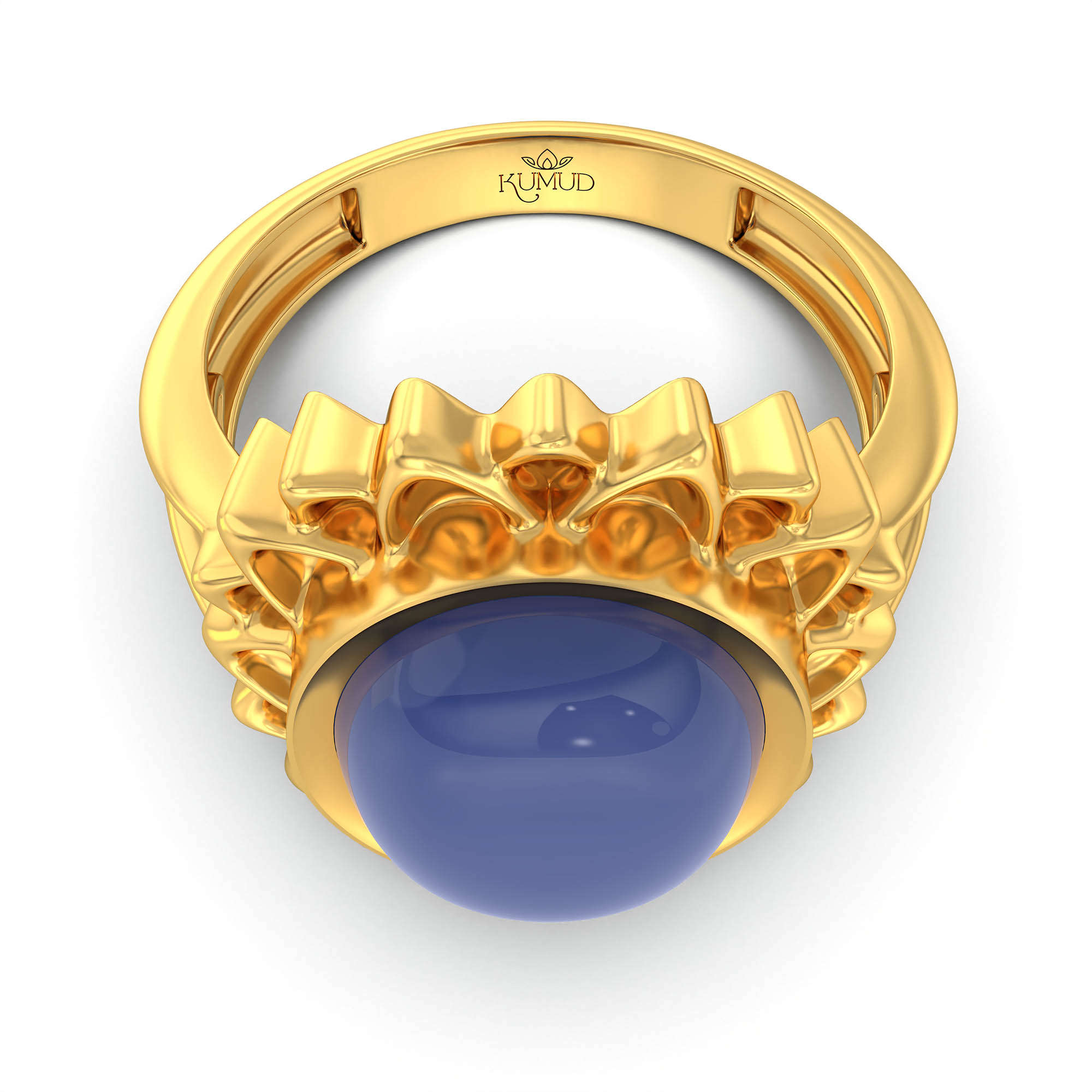 Blue Sapphire (Neelam) Antique Ring for Women in 22K Yellow Gold – Oval Cabochon 11x9 mm, Bezel Setting, 6 g (Design KA-13) thumbnail