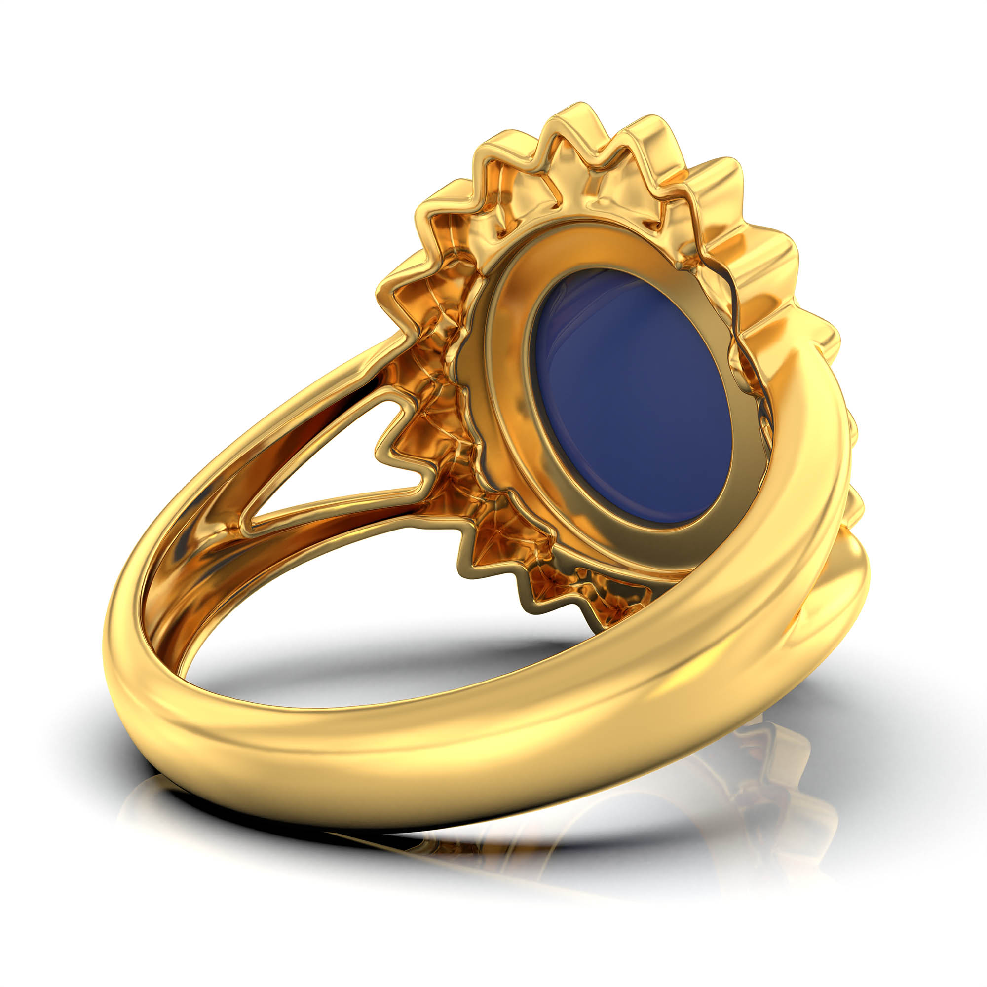 Blue Sapphire (Neelam) Antique Ring for Women in 22K Yellow Gold – Oval Cabochon 11x9 mm, Bezel Setting, 6 g (Design KA-13) thumbnail
