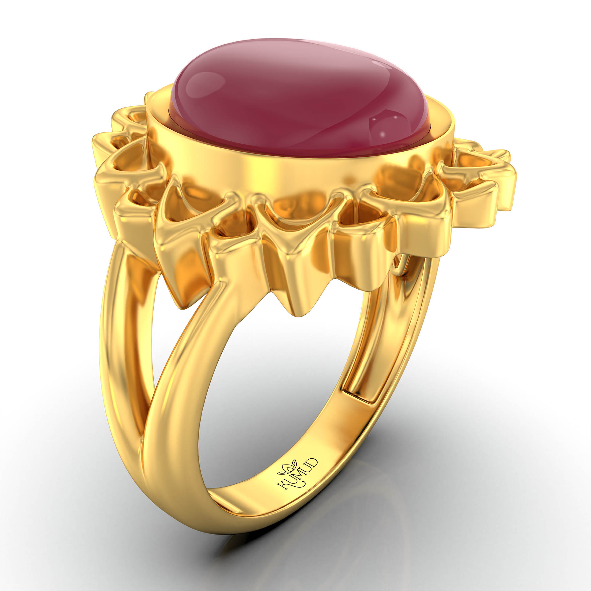 Ruby (Manik) Antique Ring for Women in 22K Yellow Gold – Oval Cabochon 11x9 mm, Bezel Setting, 6 g (Design KA-13) thumbnail