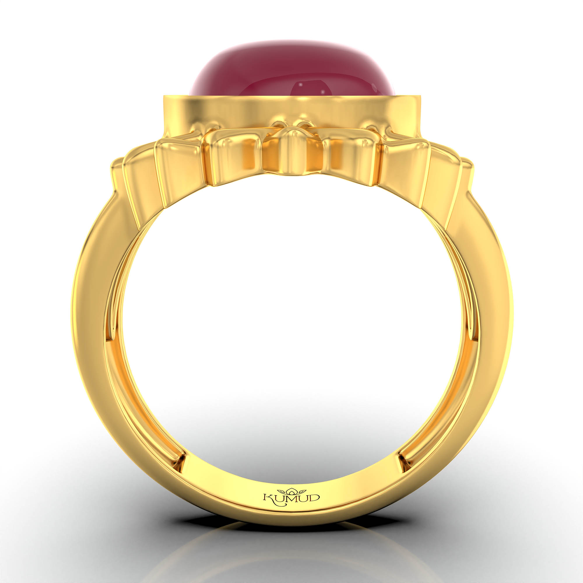 Ruby (Manik) Antique Ring for Women in 22K Yellow Gold – Oval Cabochon 11x9 mm, Bezel Setting, 6 g (Design KA-13) thumbnail