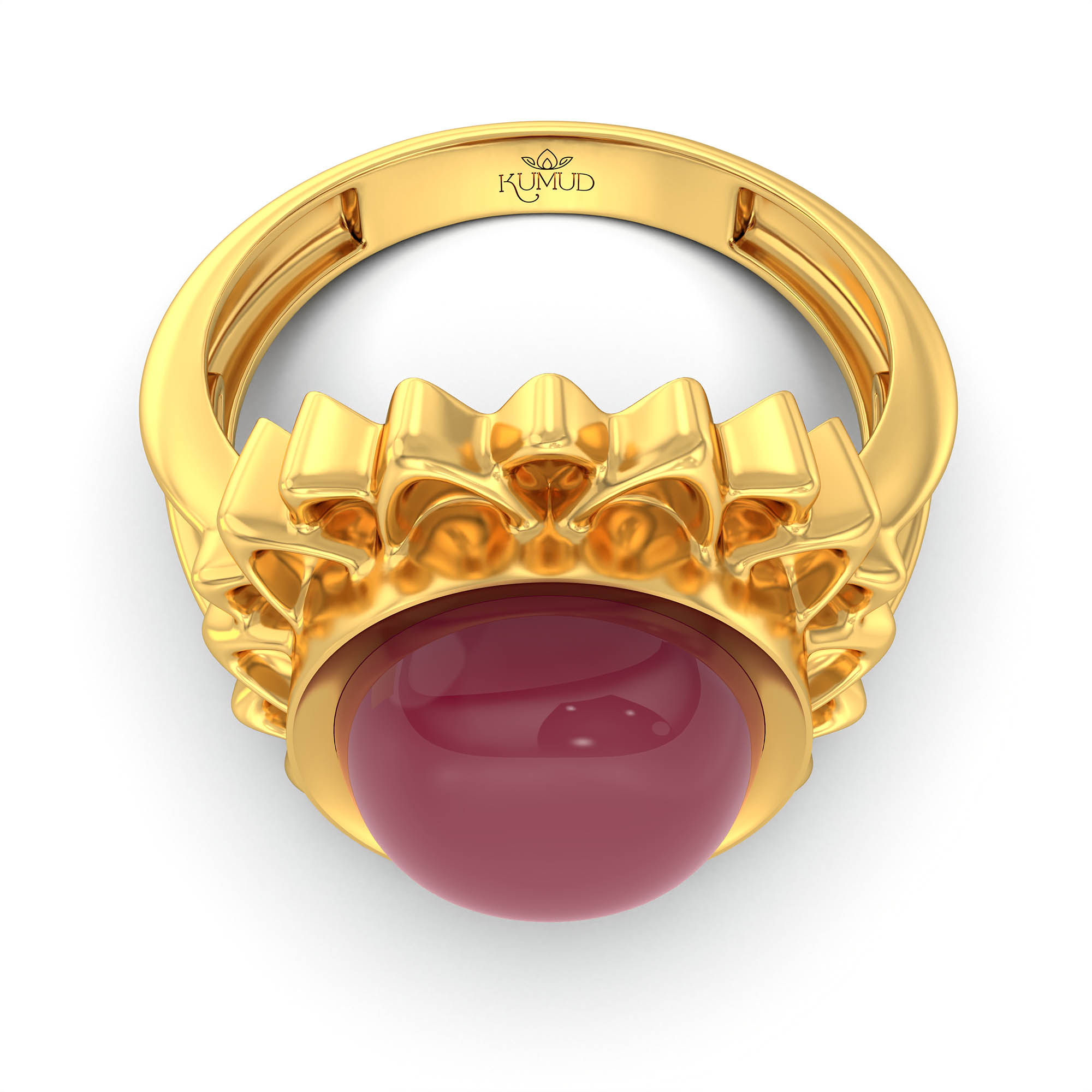 Ruby (Manik) Antique Ring for Women in 22K Yellow Gold – Oval Cabochon 11x9 mm, Bezel Setting, 6 g (Design KA-13) thumbnail