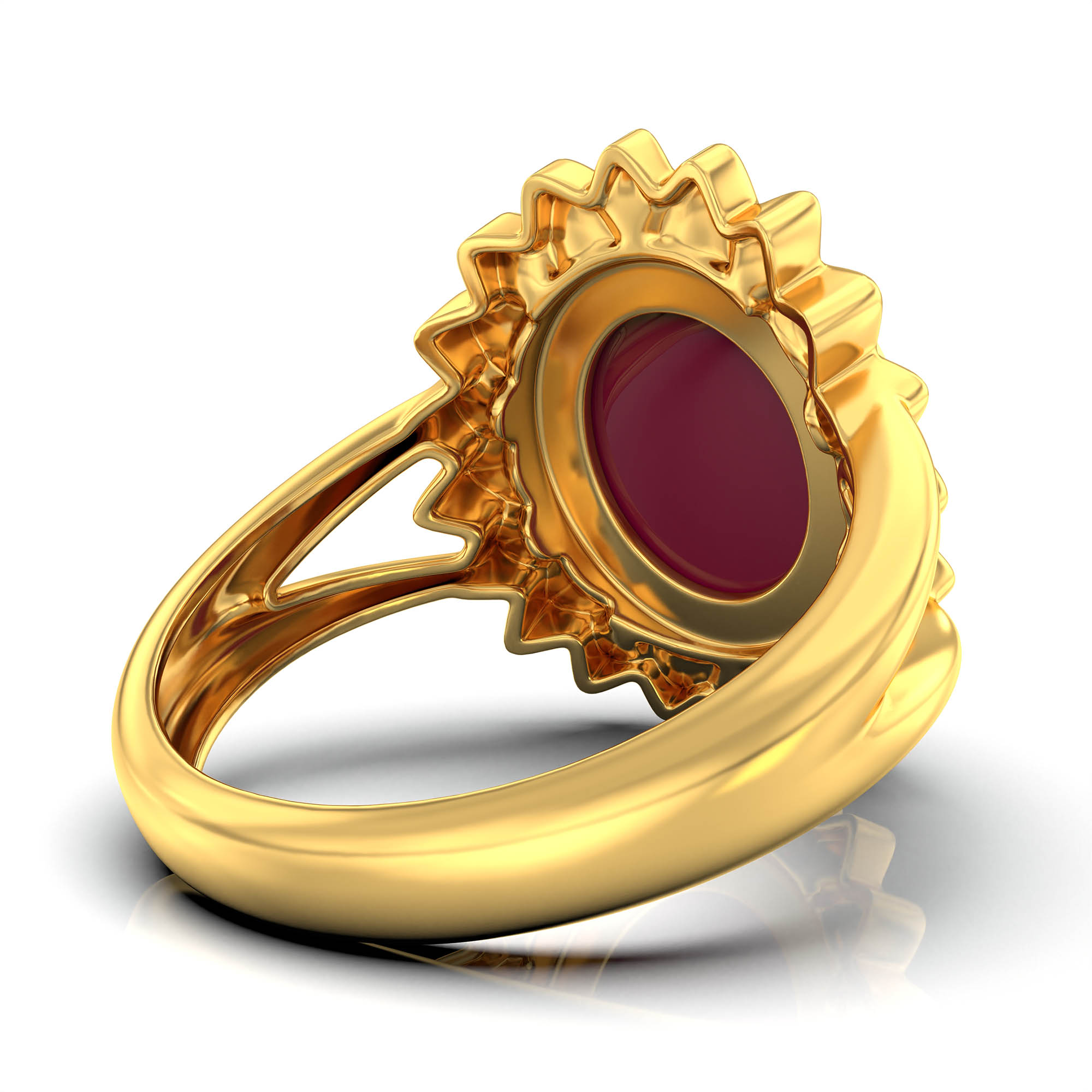 Ruby (Manik) Antique Ring for Women in 22K Yellow Gold – Oval Cabochon 11x9 mm, Bezel Setting, 6 g (Design KA-13) thumbnail