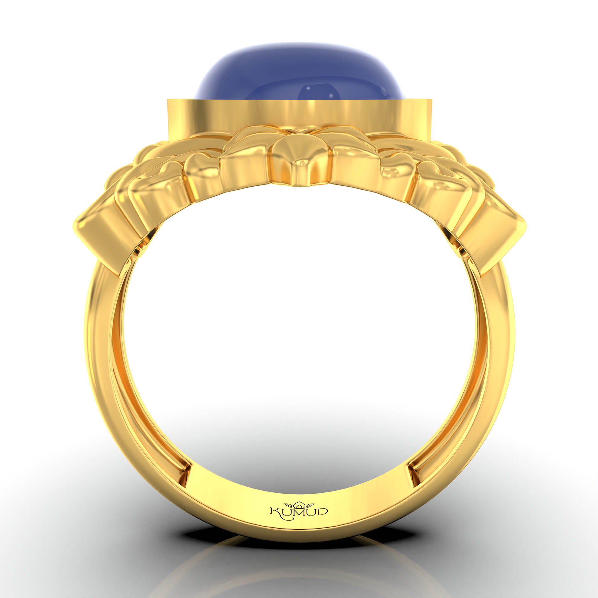 Blue Sapphire (Neelam) Antique Ring for Women in 22K Yellow Gold – Oval Cabochon 11x9 mm, Bezel Setting, 6 g (Design KA-15) thumbnail