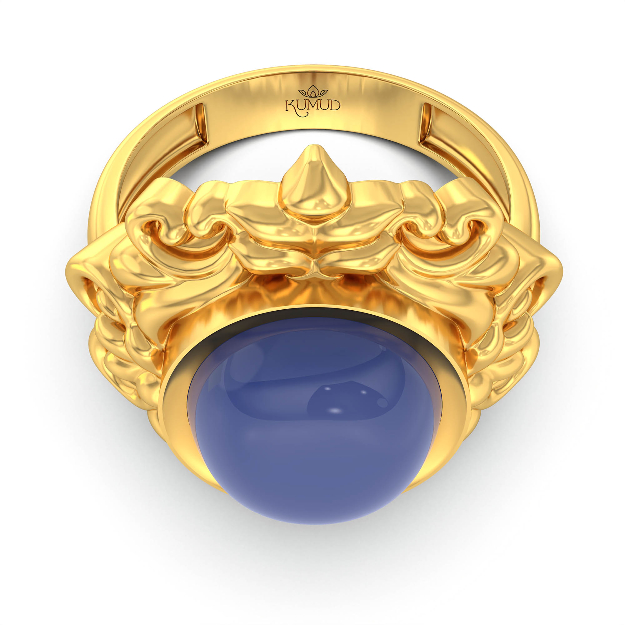 Blue Sapphire (Neelam) Antique Ring for Women in 22K Yellow Gold – Oval Cabochon 11x9 mm, Bezel Setting, 6 g (Design KA-15) thumbnail