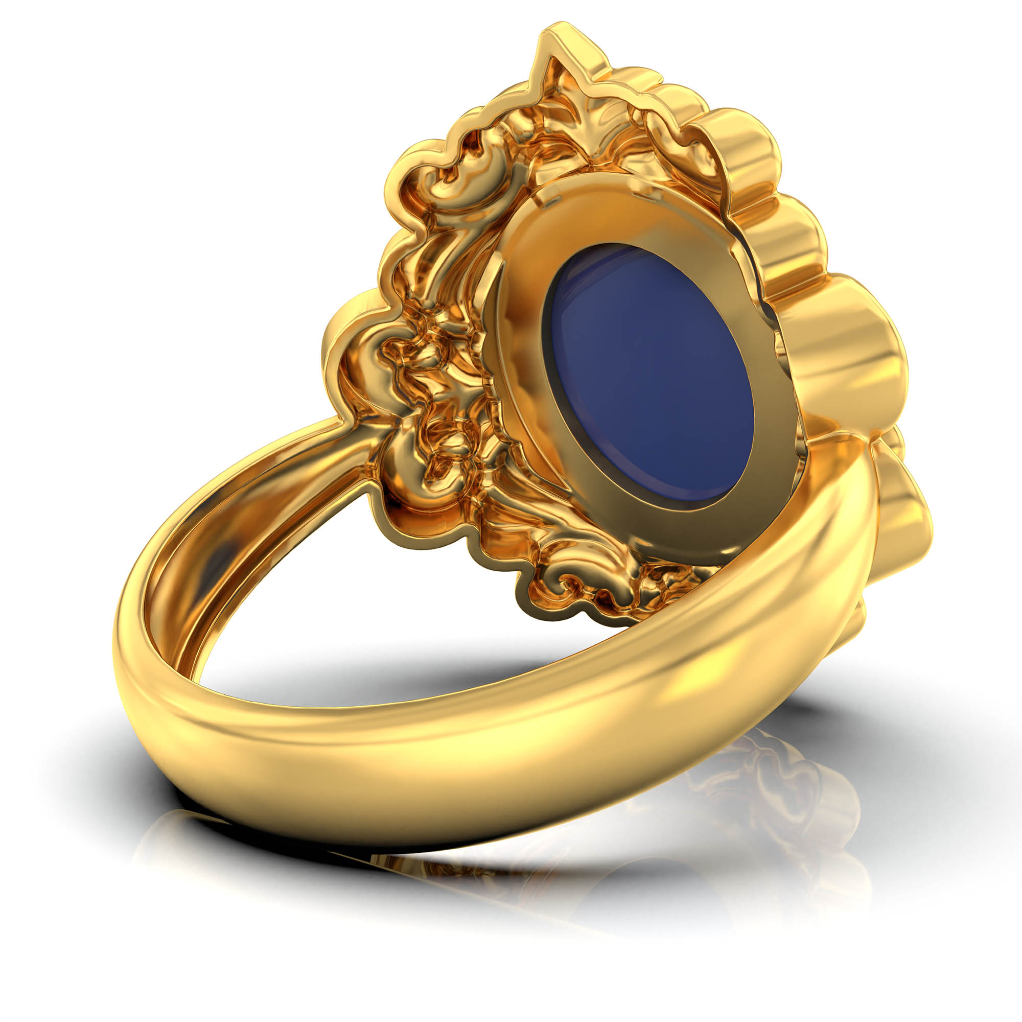 Blue Sapphire (Neelam) Antique Ring for Women in 22K Yellow Gold – Oval Cabochon 11x9 mm, Bezel Setting, 6 g (Design KA-15) thumbnail