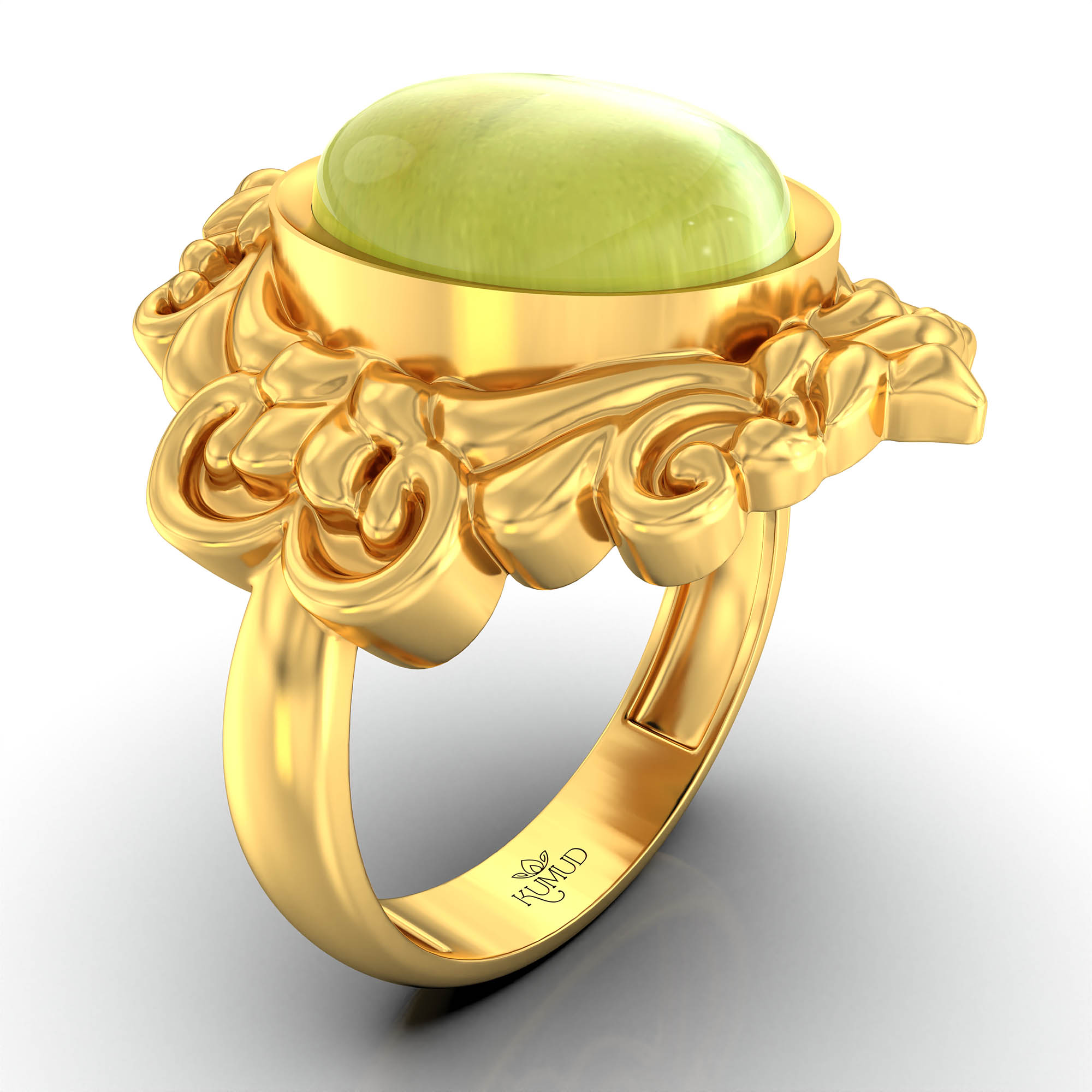 Cat's Eye (Lehsunia) Antique Ring for Women in 22K Yellow Gold – Oval Cabochon 11x9 mm, Bezel Setting, 6 g (Design KA-15) thumbnail