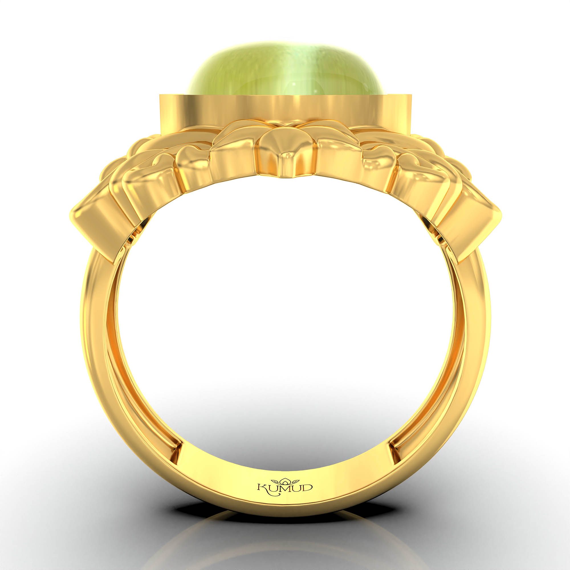 Cat's Eye (Lehsunia) Antique Ring for Women in 22K Yellow Gold – Oval Cabochon 11x9 mm, Bezel Setting, 6 g (Design KA-15) thumbnail