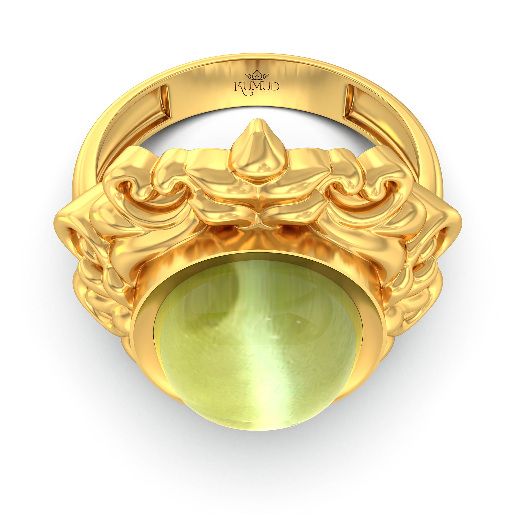 Cat's Eye (Lehsunia) Antique Ring for Women in 22K Yellow Gold – Oval Cabochon 11x9 mm, Bezel Setting, 6 g (Design KA-15) thumbnail