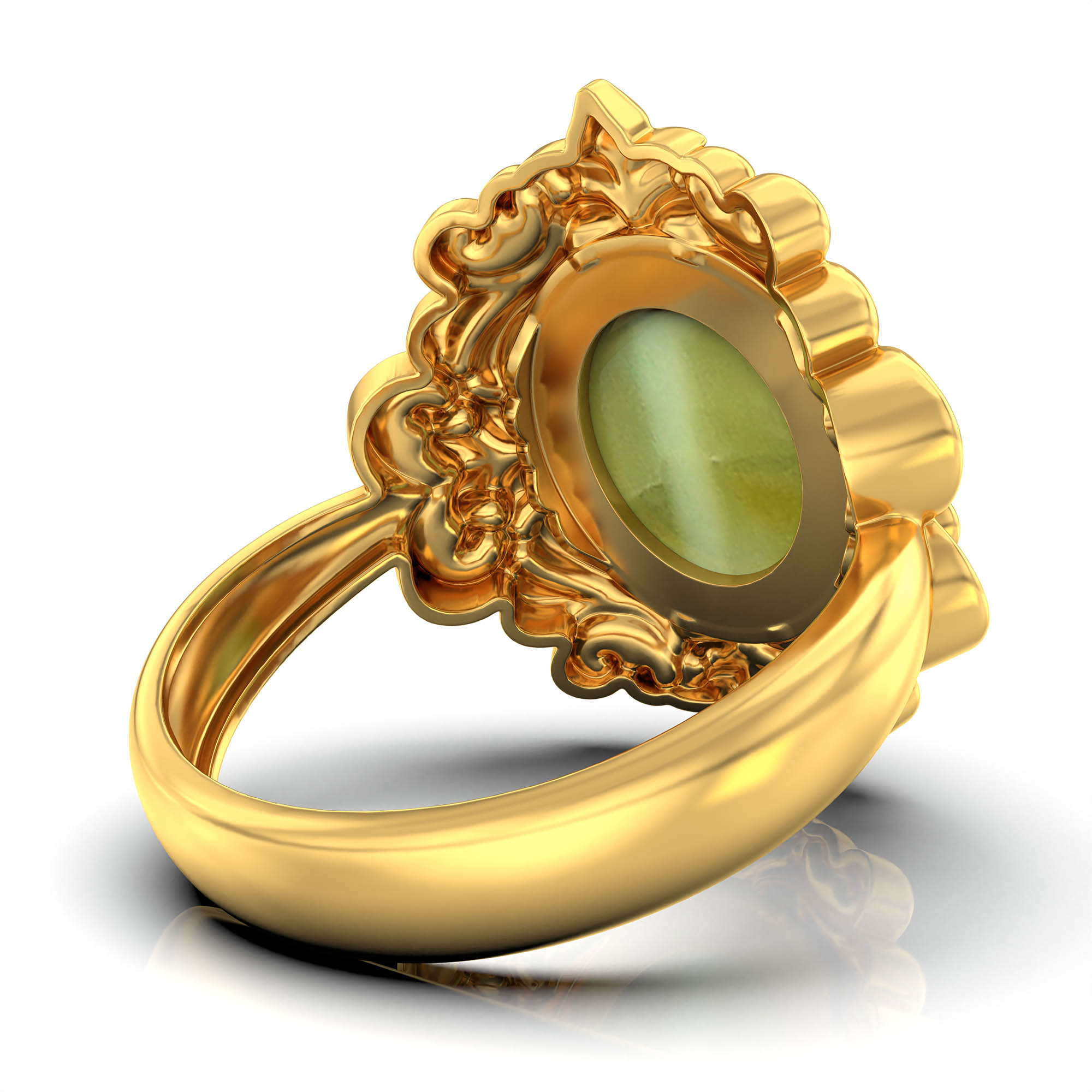 Cat's Eye (Lehsunia) Antique Ring for Women in 22K Yellow Gold – Oval Cabochon 11x9 mm, Bezel Setting, 6 g (Design KA-15) thumbnail