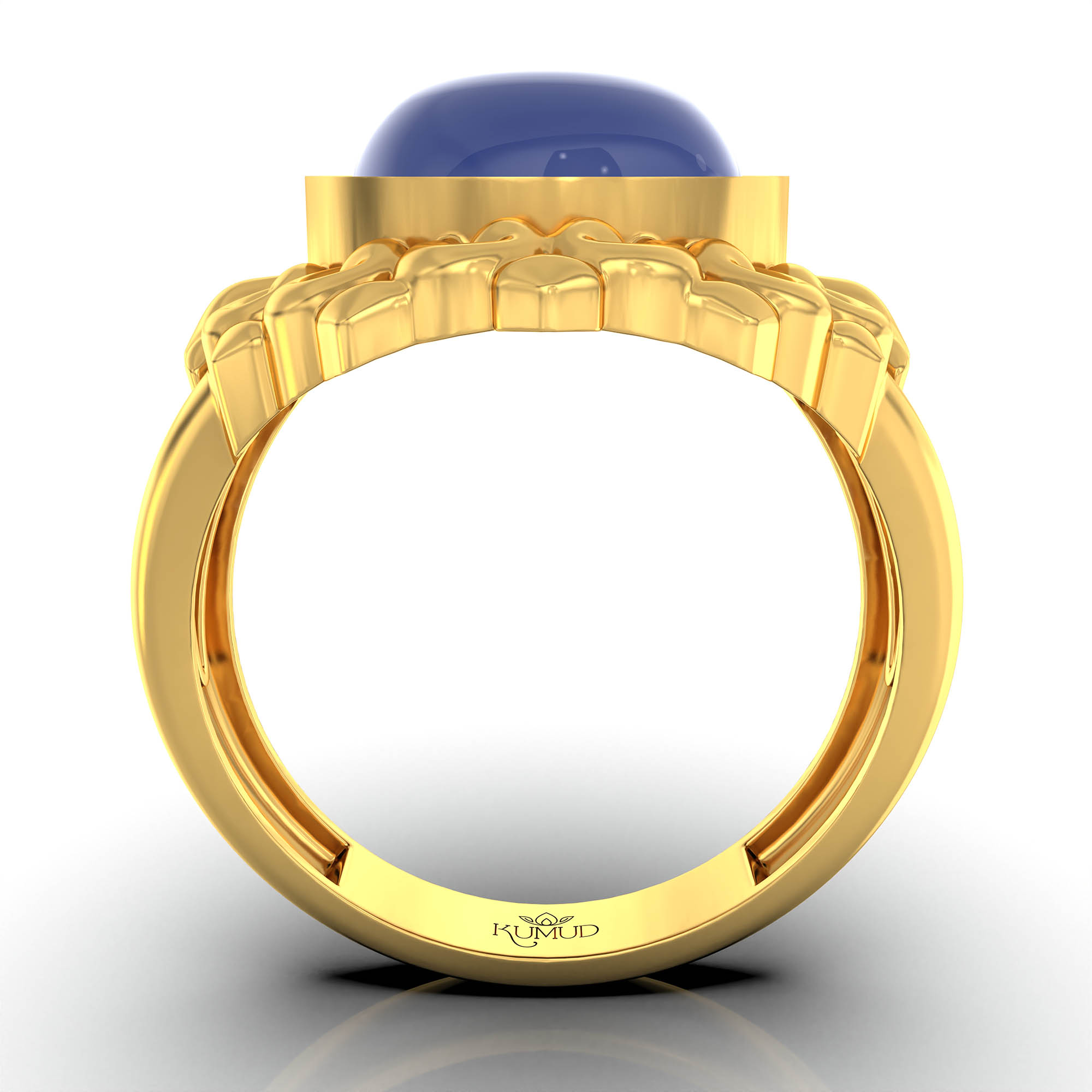 Blue Sapphire (Neelam) Antique Ring for Women in 22K Yellow Gold – Oval Cabochon 11x9 mm, Bezel Setting, 6 g (Design KA-17) thumbnail