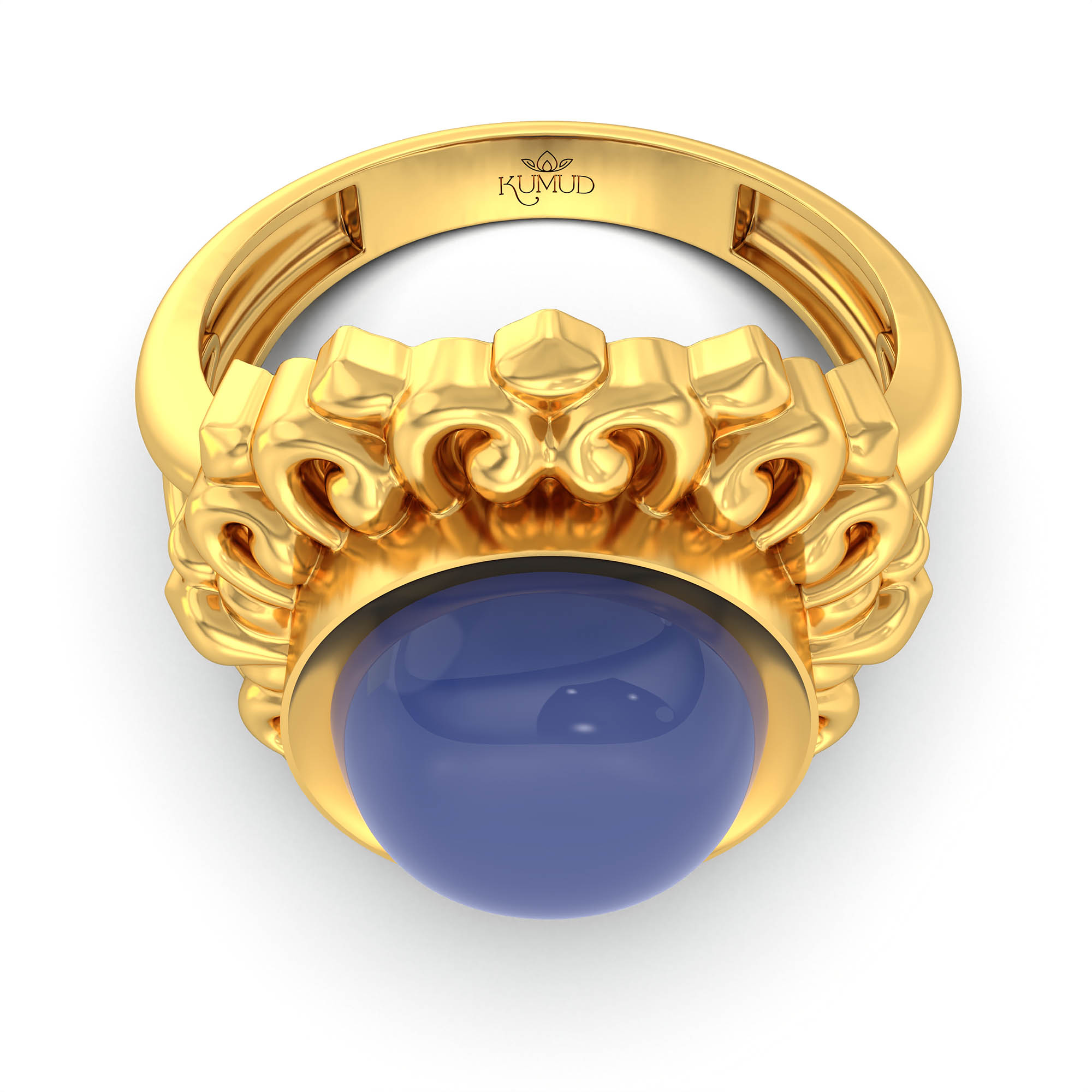 Blue Sapphire (Neelam) Antique Ring for Women in 22K Yellow Gold – Oval Cabochon 11x9 mm, Bezel Setting, 6 g (Design KA-17) thumbnail
