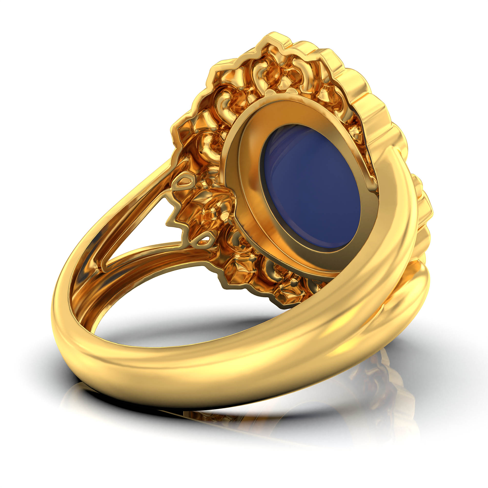 Blue Sapphire (Neelam) Antique Ring for Women in 22K Yellow Gold – Oval Cabochon 11x9 mm, Bezel Setting, 6 g (Design KA-17) thumbnail