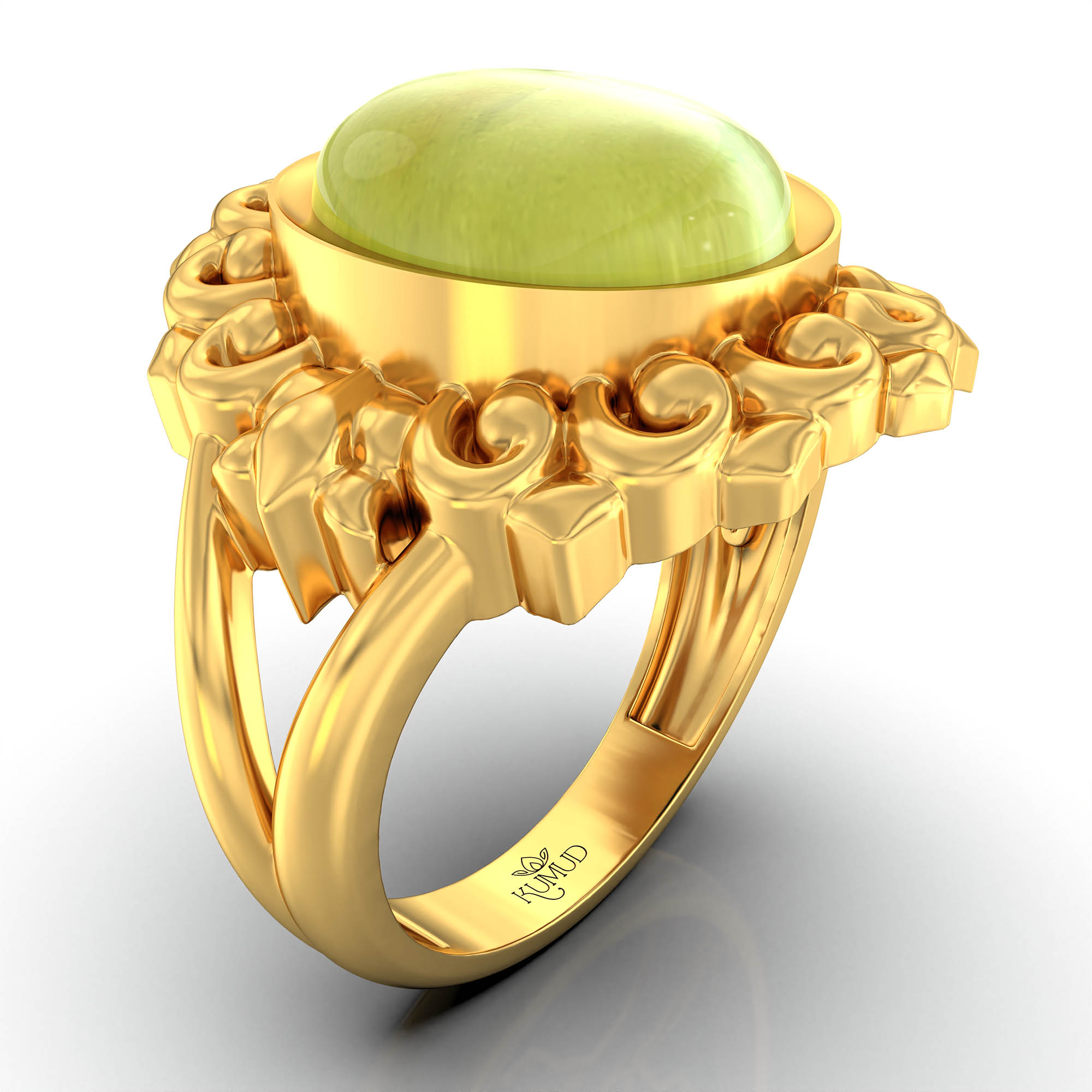 Cat's Eye (Lehsunia) Antique Ring for Women in 22K Yellow Gold – Oval Cabochon 11x9 mm, Bezel Setting, 6 g (Design KA-17) thumbnail