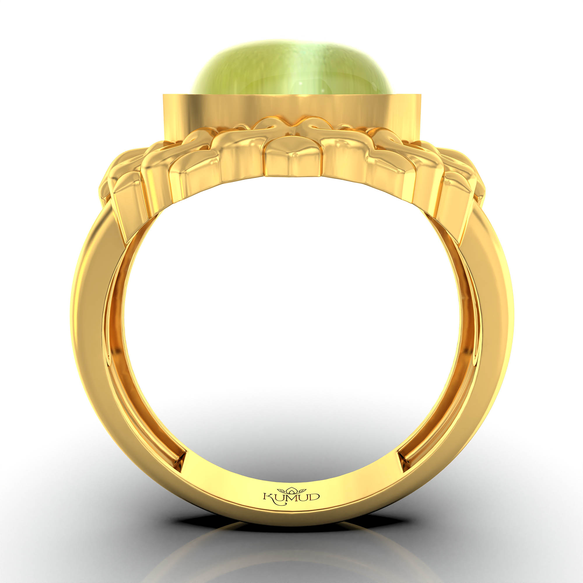 Cat's Eye (Lehsunia) Antique Ring for Women in 22K Yellow Gold – Oval Cabochon 11x9 mm, Bezel Setting, 6 g (Design KA-17) thumbnail