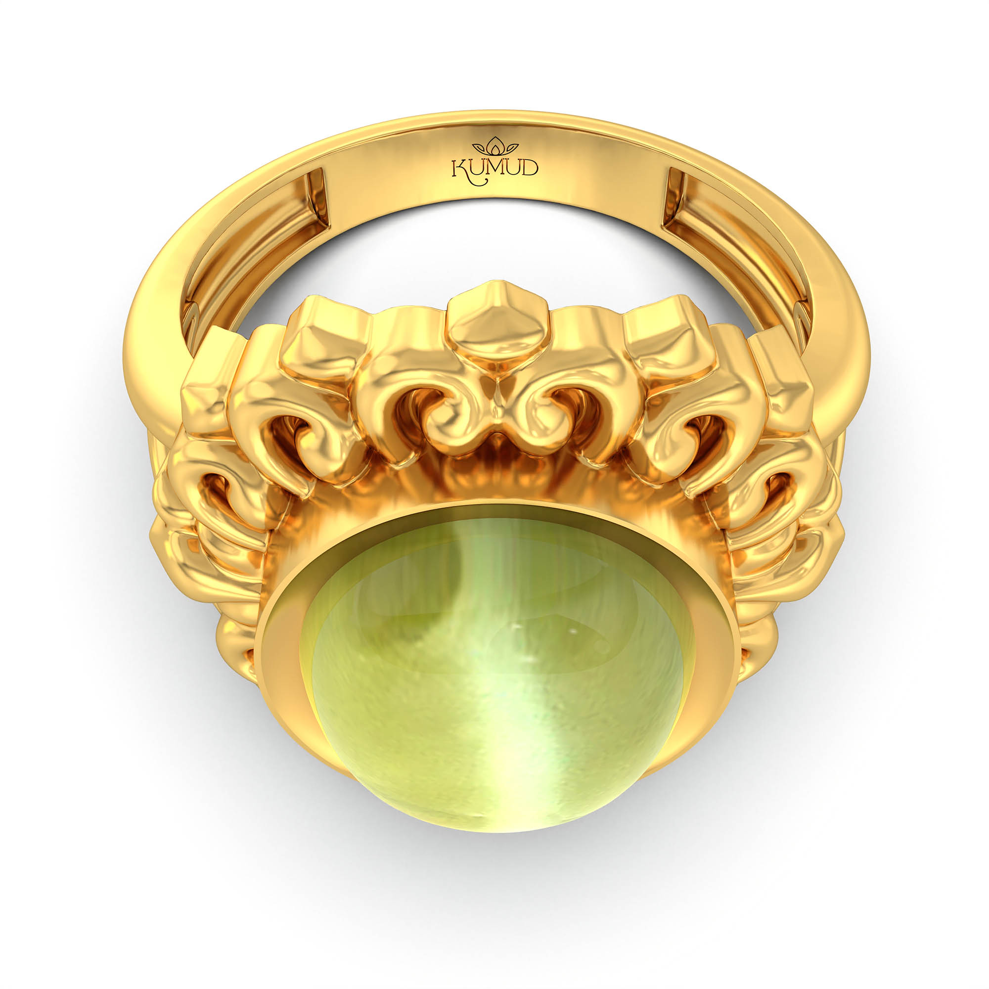 Cat's Eye (Lehsunia) Antique Ring for Women in 22K Yellow Gold – Oval Cabochon 11x9 mm, Bezel Setting, 6 g (Design KA-17) thumbnail
