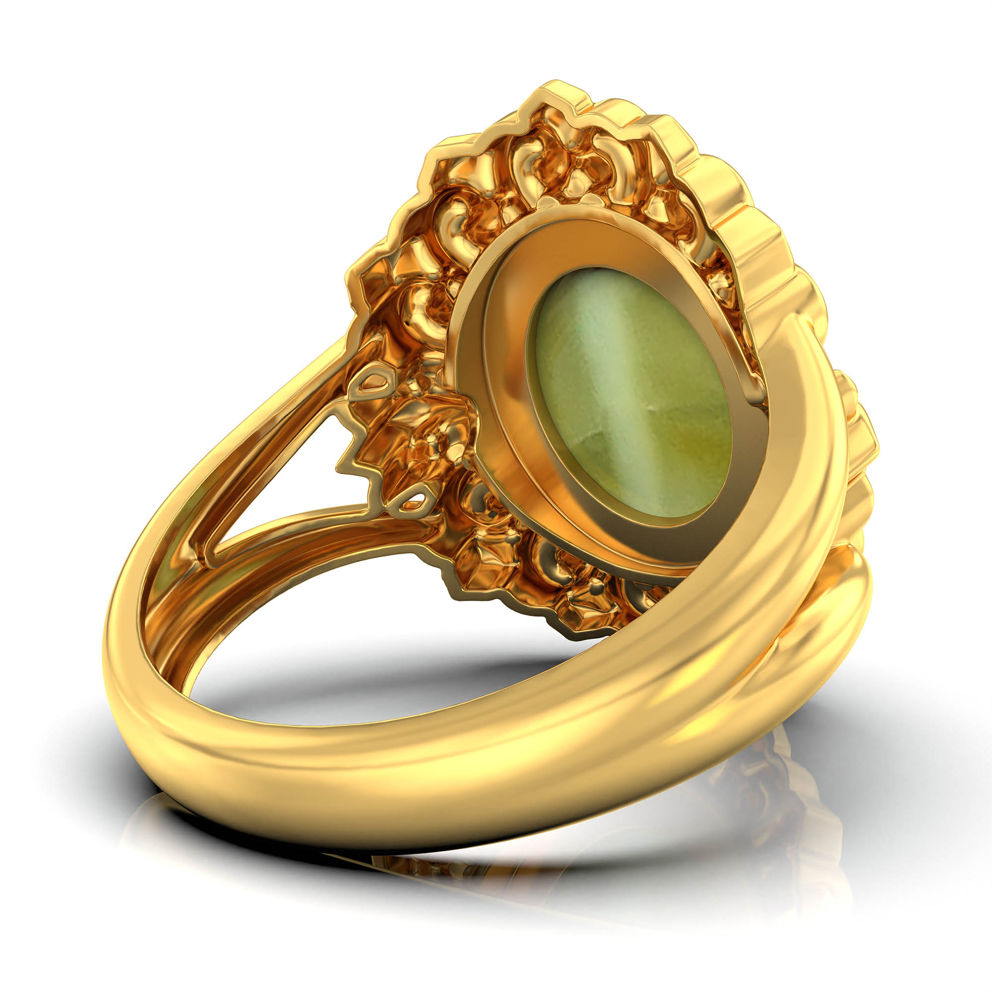 Cat's Eye (Lehsunia) Antique Ring for Women in 22K Yellow Gold – Oval Cabochon 11x9 mm, Bezel Setting, 6 g (Design KA-17) thumbnail