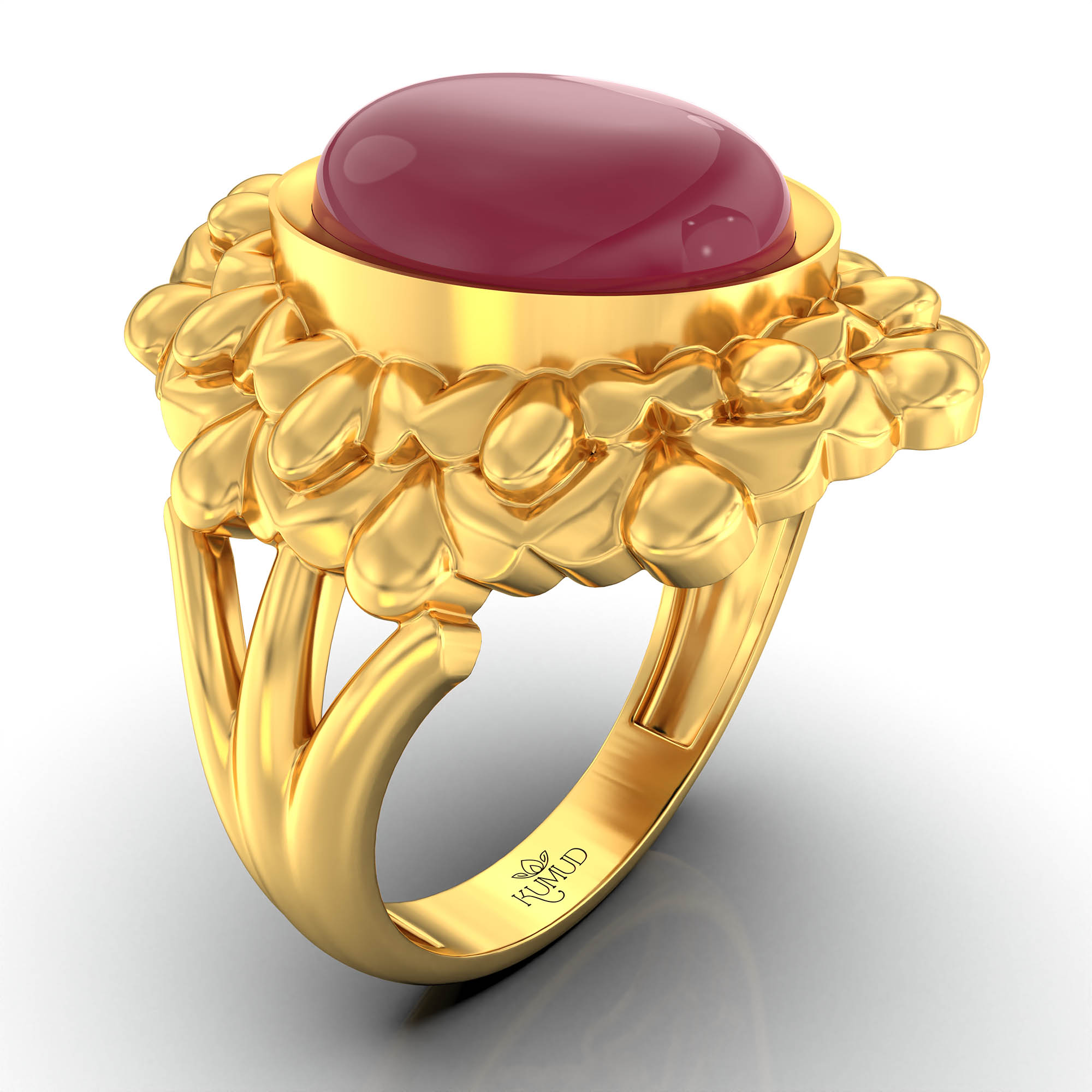 Ruby (Manik) Antique Ring for Women in 22K Yellow Gold – Oval Cabochon 11x9 mm, Bezel Setting, 6 g (Design KA-18) thumbnail
