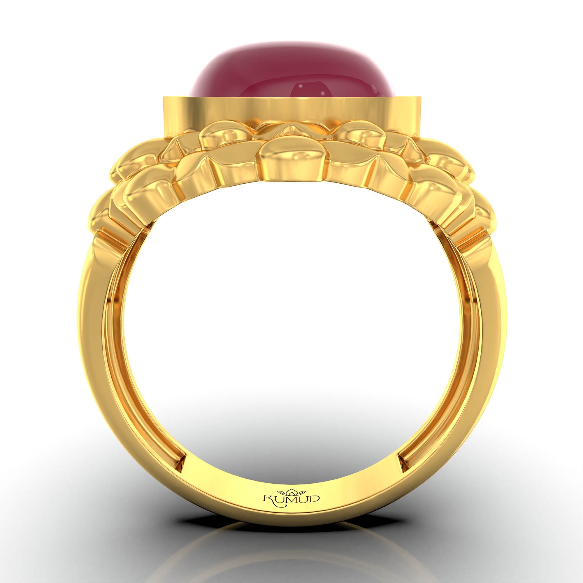 Ruby (Manik) Antique Ring for Women in 22K Yellow Gold – Oval Cabochon 11x9 mm, Bezel Setting, 6 g (Design KA-18) thumbnail