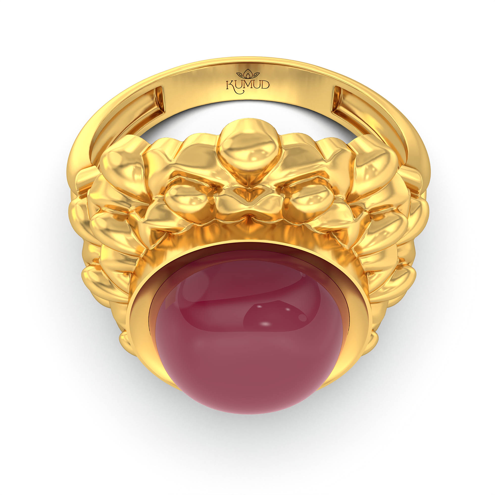 Ruby (Manik) Antique Ring for Women in 22K Yellow Gold – Oval Cabochon 11x9 mm, Bezel Setting, 6 g (Design KA-18) thumbnail