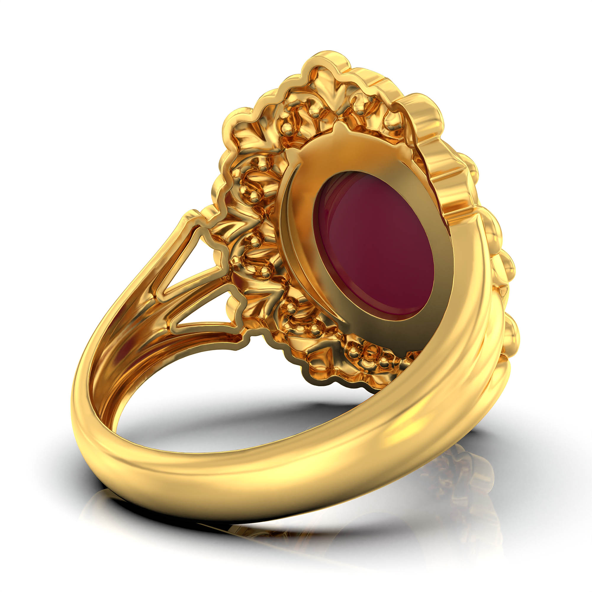 Ruby (Manik) Antique Ring for Women in 22K Yellow Gold – Oval Cabochon 11x9 mm, Bezel Setting, 6 g (Design KA-18) thumbnail