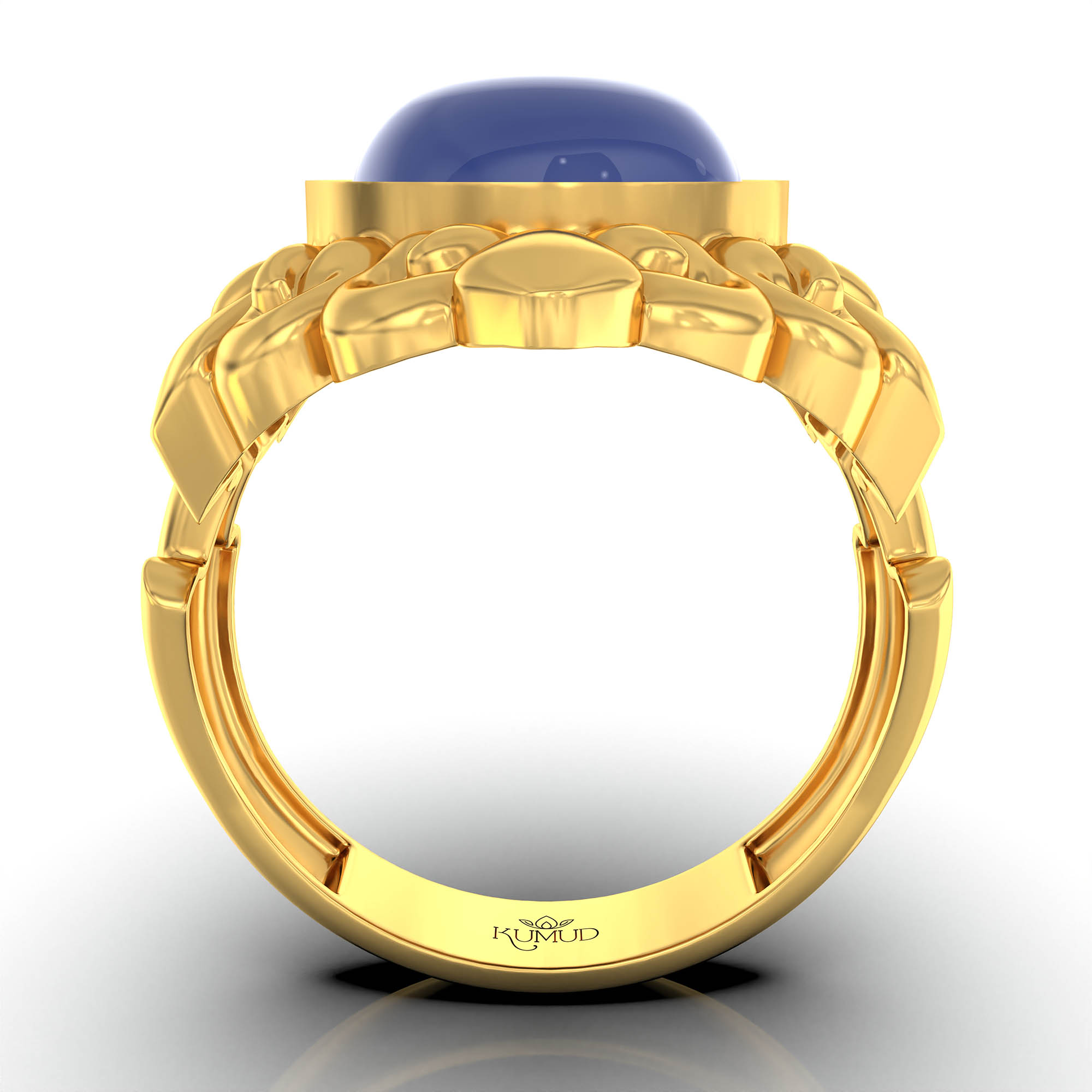 Blue Sapphire (Neelam) Antique Ring for Women in 22K Yellow Gold – Oval Cabochon 11x9 mm, Bezel Setting, 6 g (Design KA-19) thumbnail