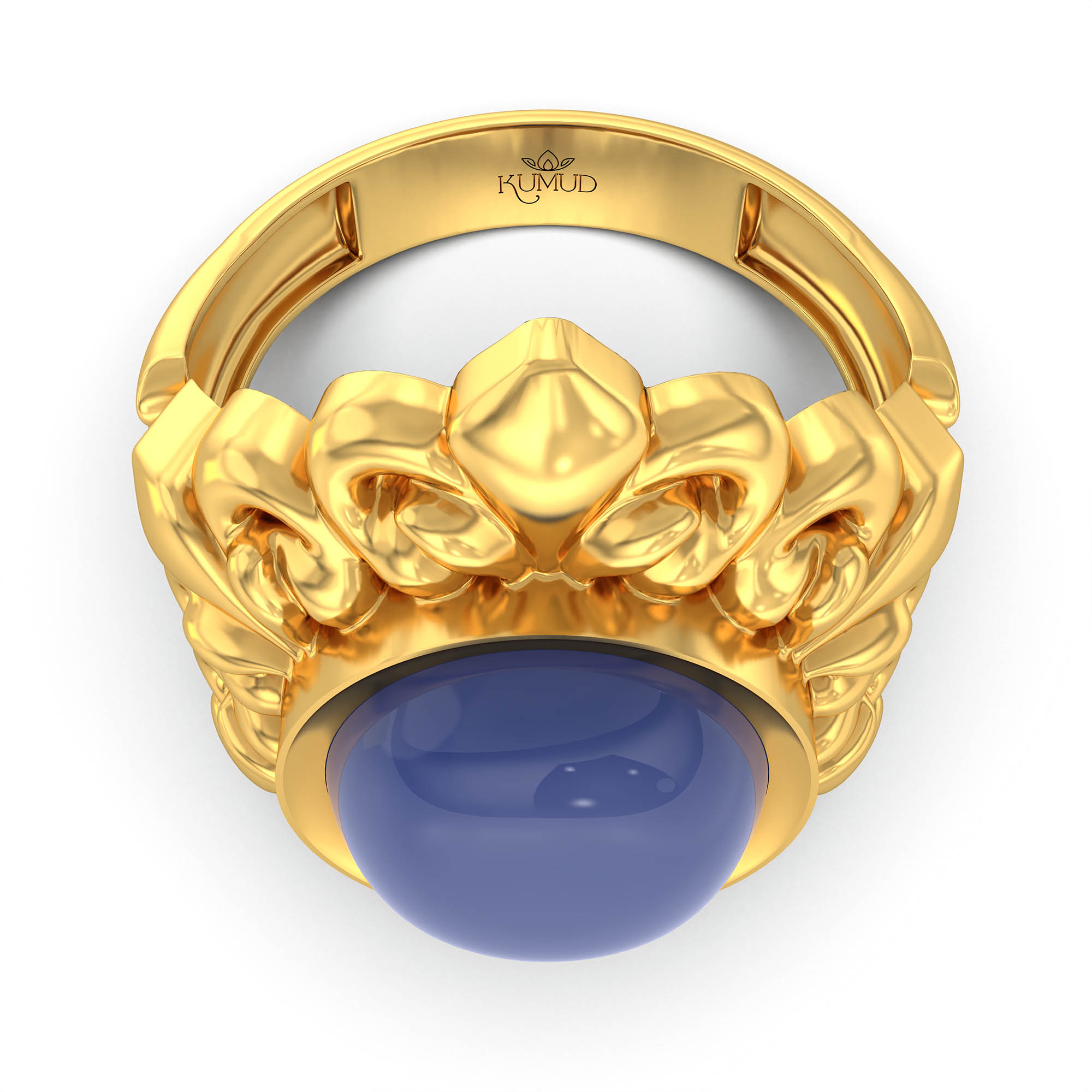 Blue Sapphire (Neelam) Antique Ring for Women in 22K Yellow Gold – Oval Cabochon 11x9 mm, Bezel Setting, 6 g (Design KA-19) thumbnail