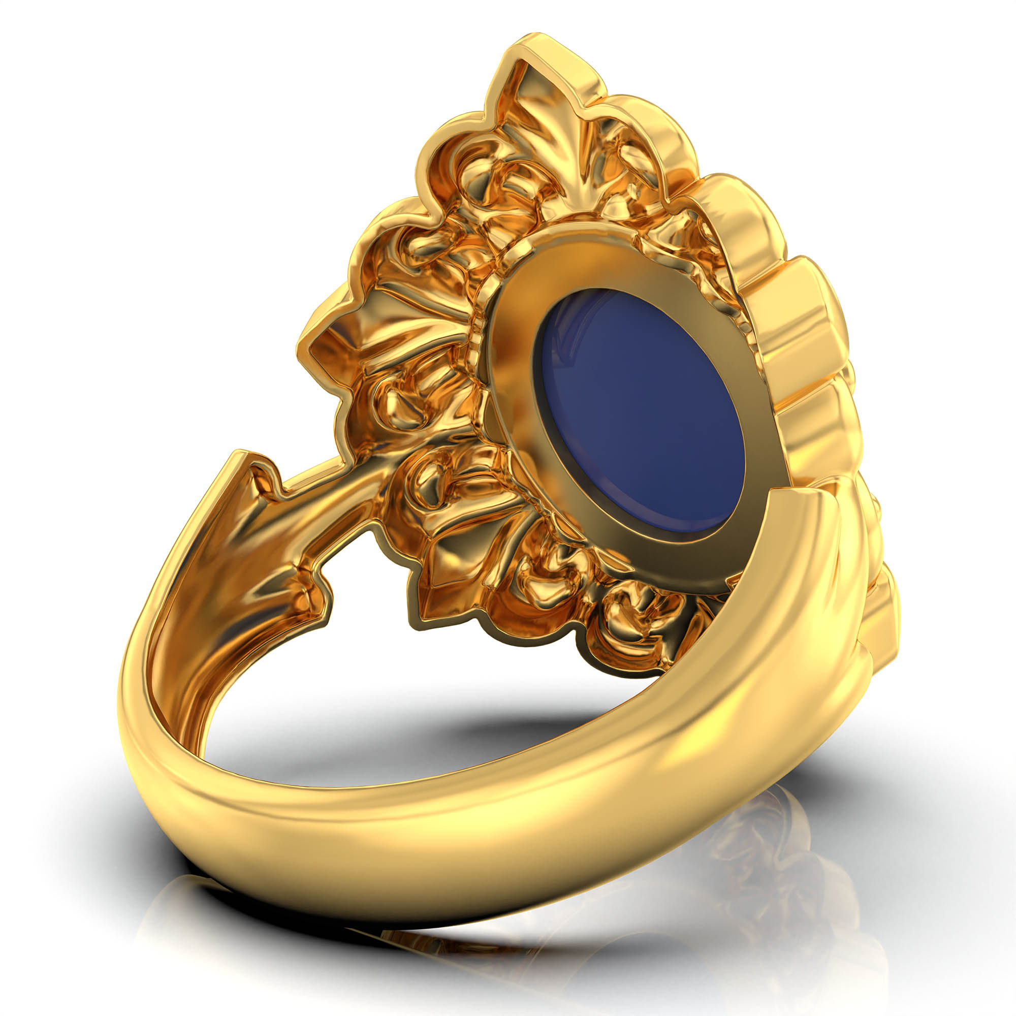 Blue Sapphire (Neelam) Antique Ring for Women in 22K Yellow Gold – Oval Cabochon 11x9 mm, Bezel Setting, 6 g (Design KA-19) thumbnail