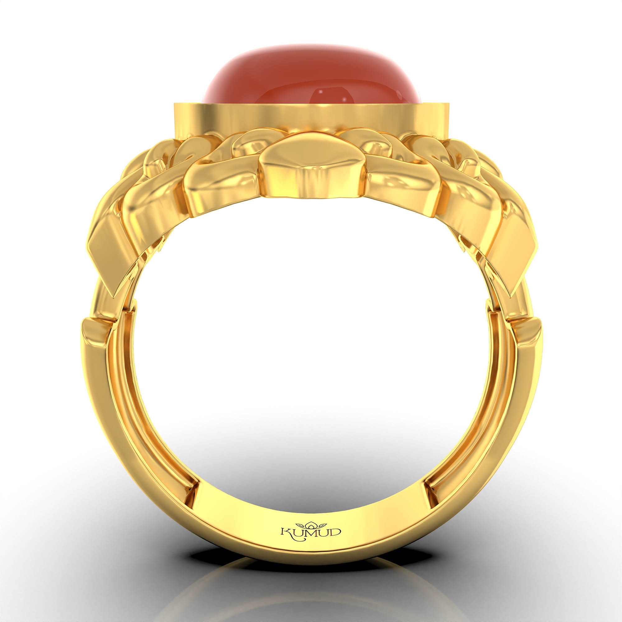 Red Coral (Moonga) Antique Ring for Women in 22K Yellow Gold – Oval Cabochon 11x9 mm, Bezel Setting, 6 g (Design KA-19) thumbnail