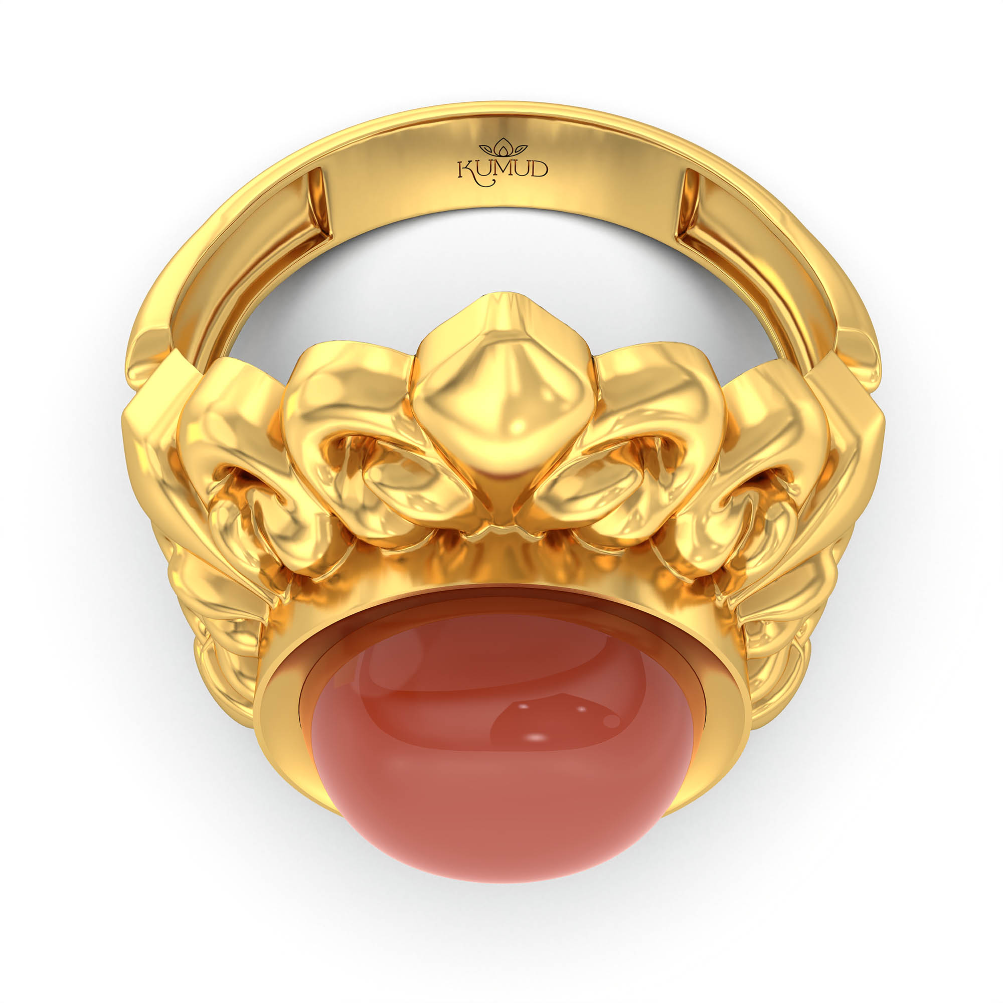 Red Coral (Moonga) Antique Ring for Women in 22K Yellow Gold – Oval Cabochon 11x9 mm, Bezel Setting, 6 g (Design KA-19) thumbnail
