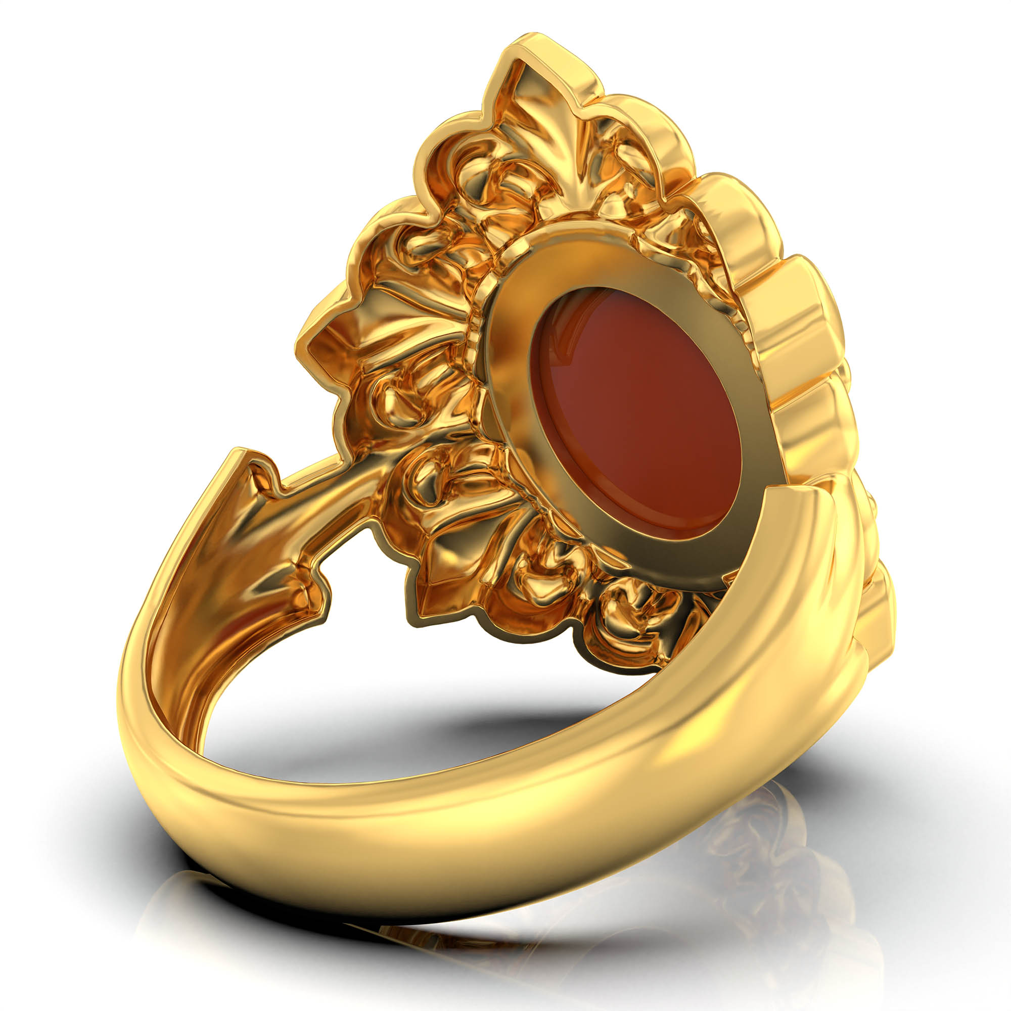Red Coral (Moonga) Antique Ring for Women in 22K Yellow Gold – Oval Cabochon 11x9 mm, Bezel Setting, 6 g (Design KA-19) thumbnail