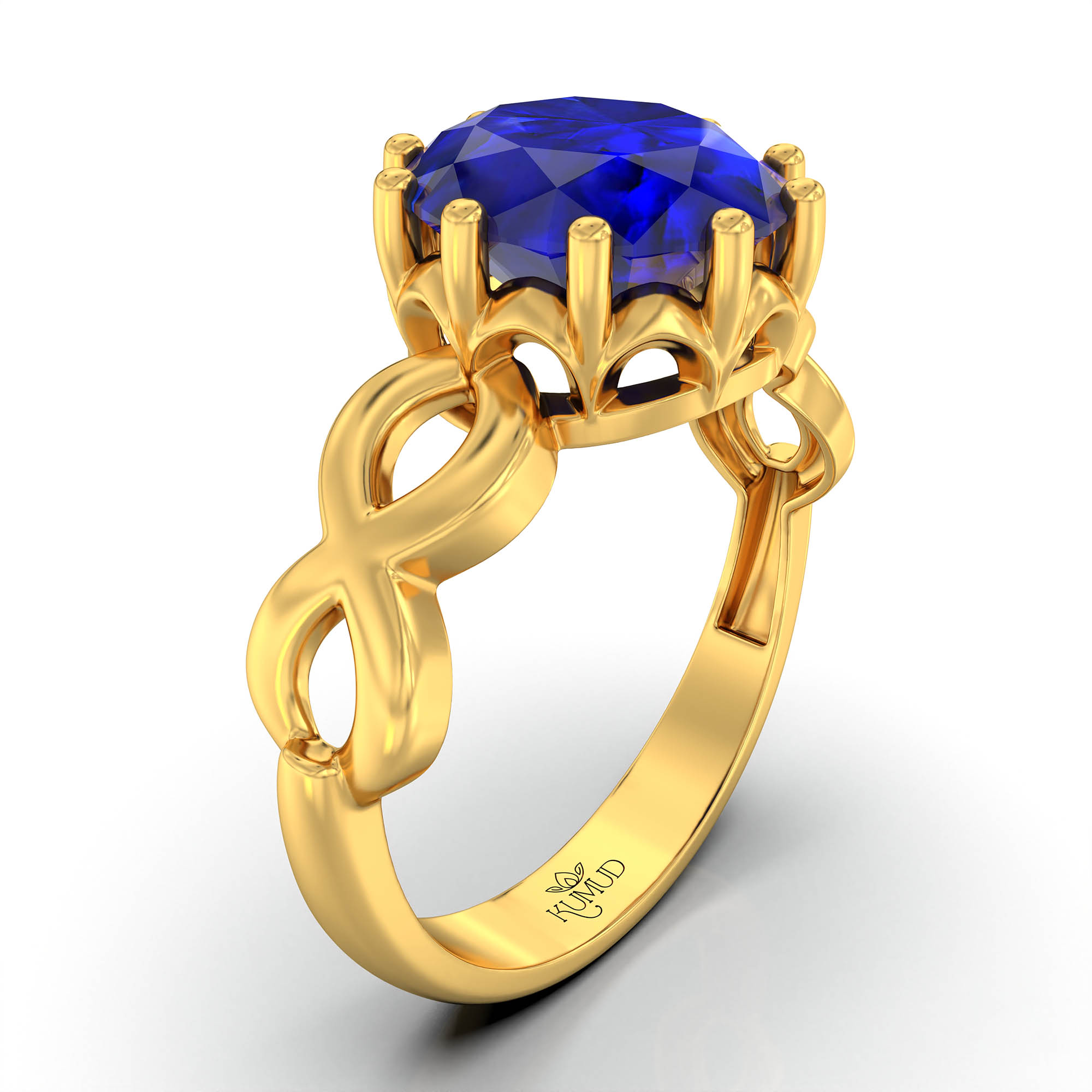 Blue Sapphire (Neelam) Ring for Women in 22K Yellow Gold – Oval 9x8 mm, Prong Setting, 3 g (Design KF-1) thumbnail