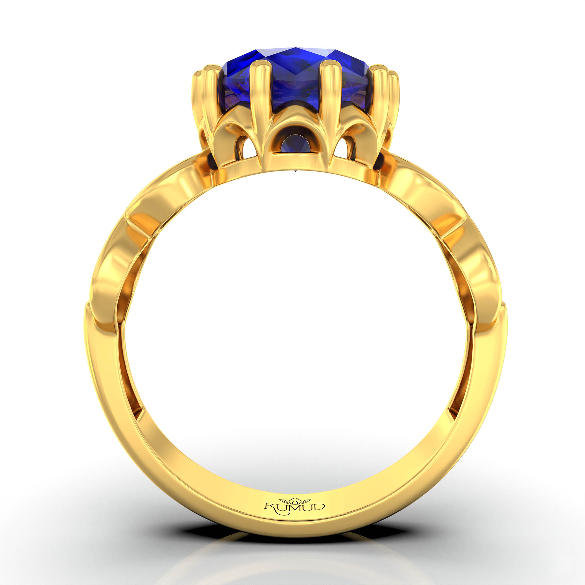 Blue Sapphire (Neelam) Ring for Women in 22K Yellow Gold – Oval 9x8 mm, Prong Setting, 3 g (Design KF-1) thumbnail