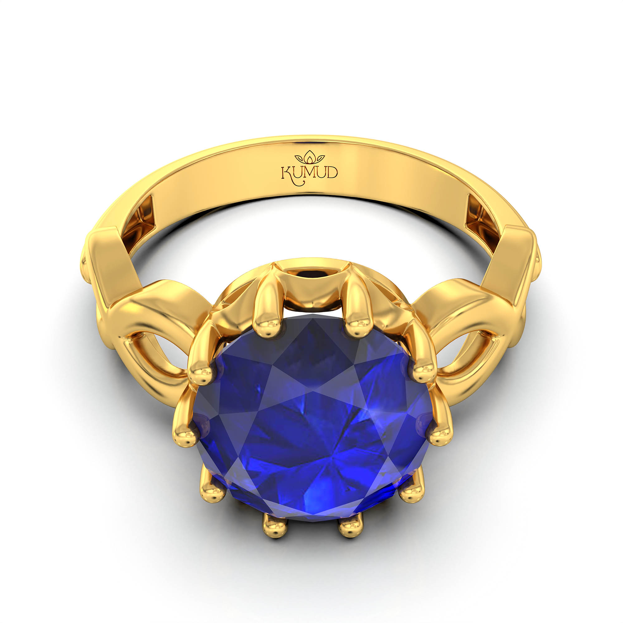 Blue Sapphire (Neelam) Ring for Women in 22K Yellow Gold – Oval 9x8 mm, Prong Setting, 3 g (Design KF-1) thumbnail