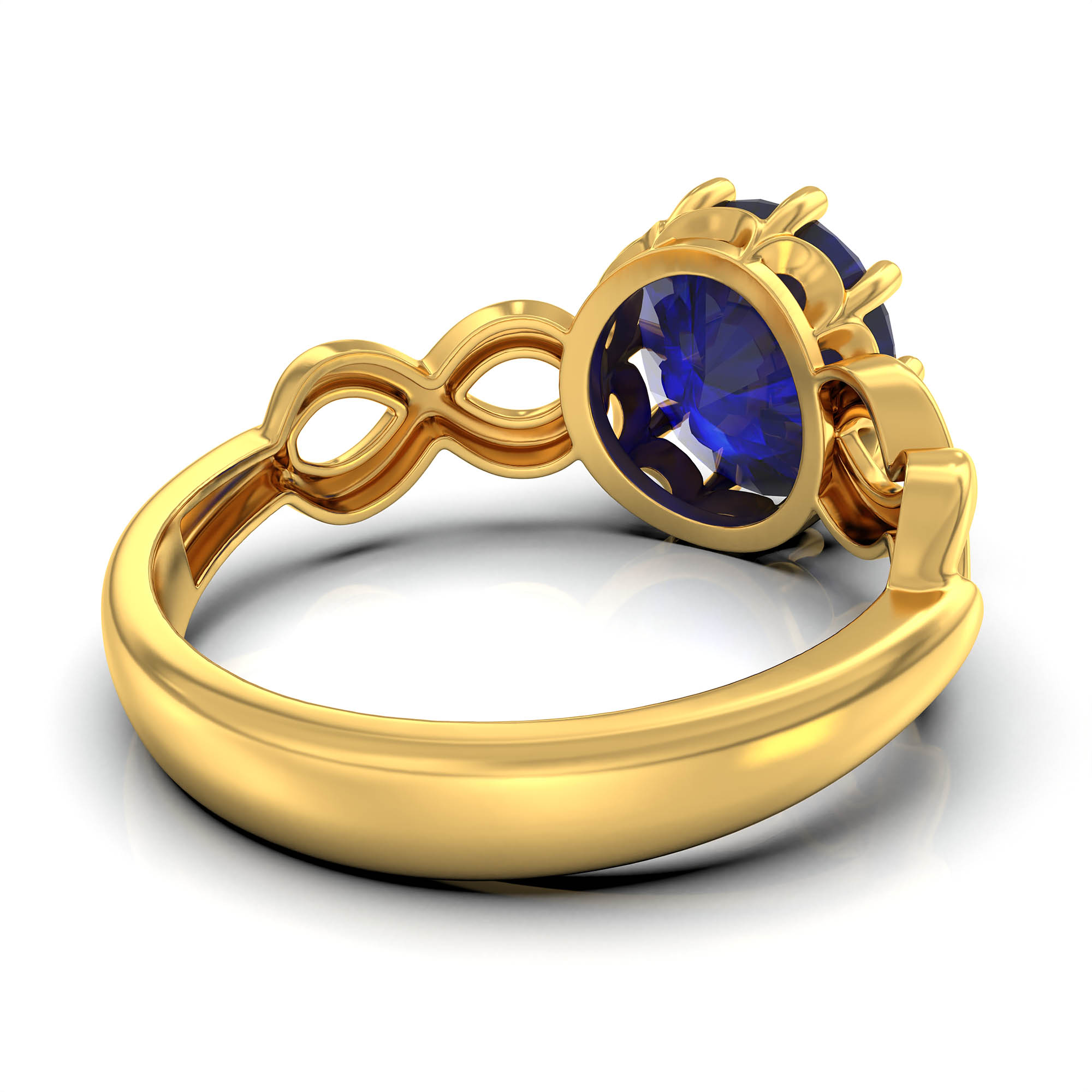 Blue Sapphire (Neelam) Ring for Women in 22K Yellow Gold – Oval 9x8 mm, Prong Setting, 3 g (Design KF-1) thumbnail