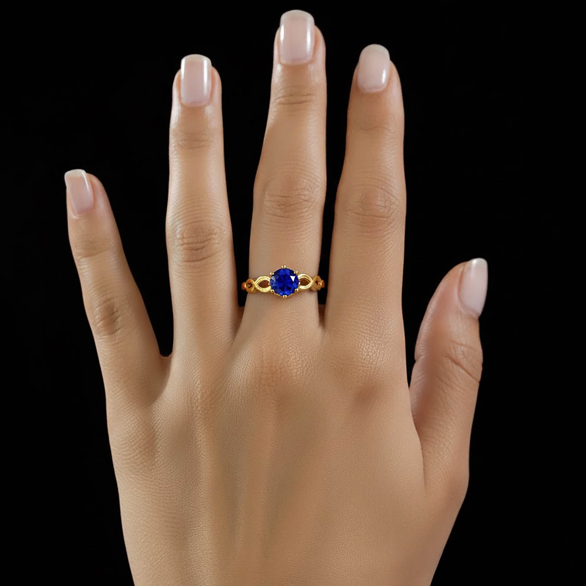 Blue Sapphire (Neelam) Ring for Women in 22K Yellow Gold – Oval 9x8 mm, Prong Setting, 3 g (Design KF-1) thumbnail