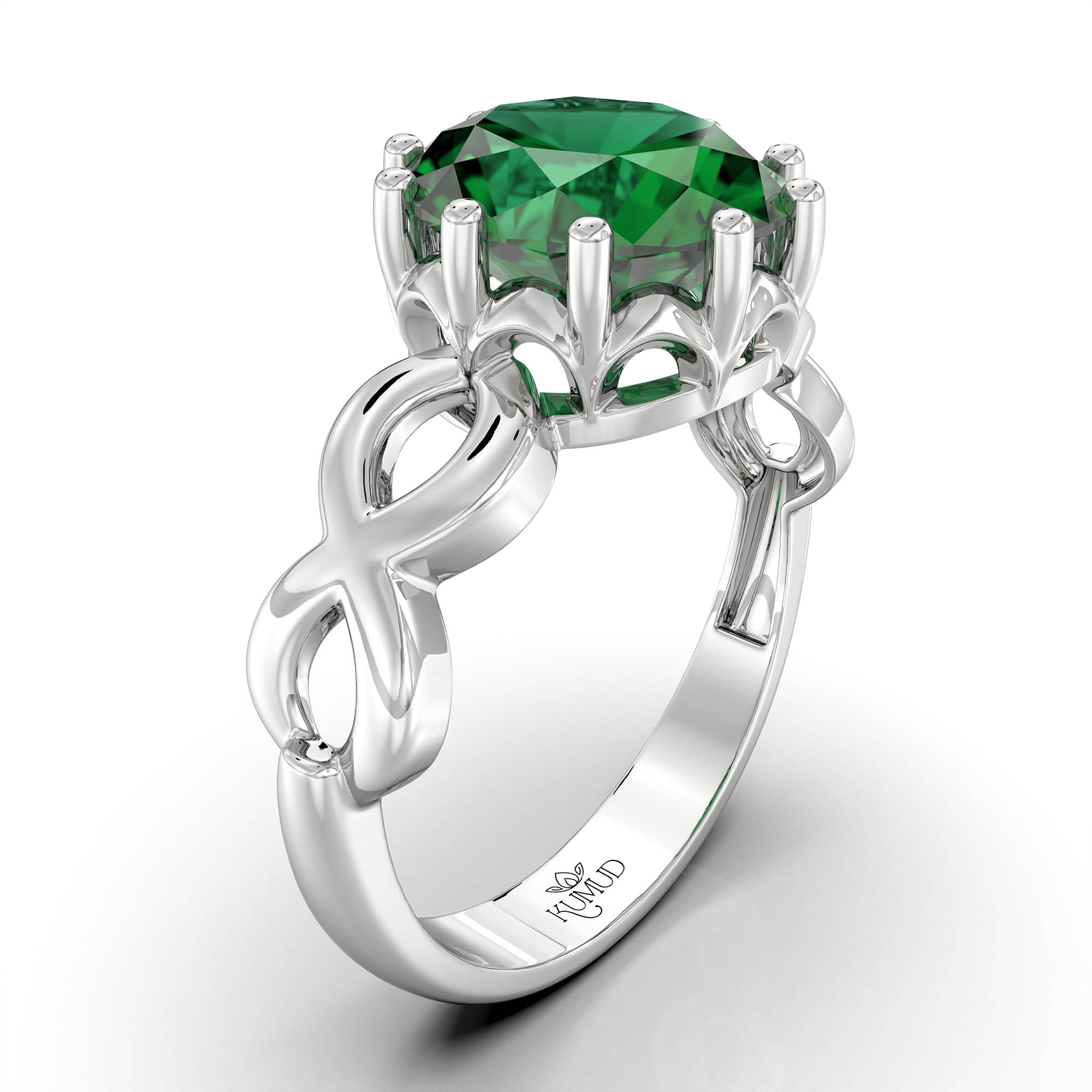 Emerald (Panna) Ring for Women in 925 Sterling Silver – Oval 9x8 mm, Prong Setting, 1.8 g (Design KF-1) thumbnail